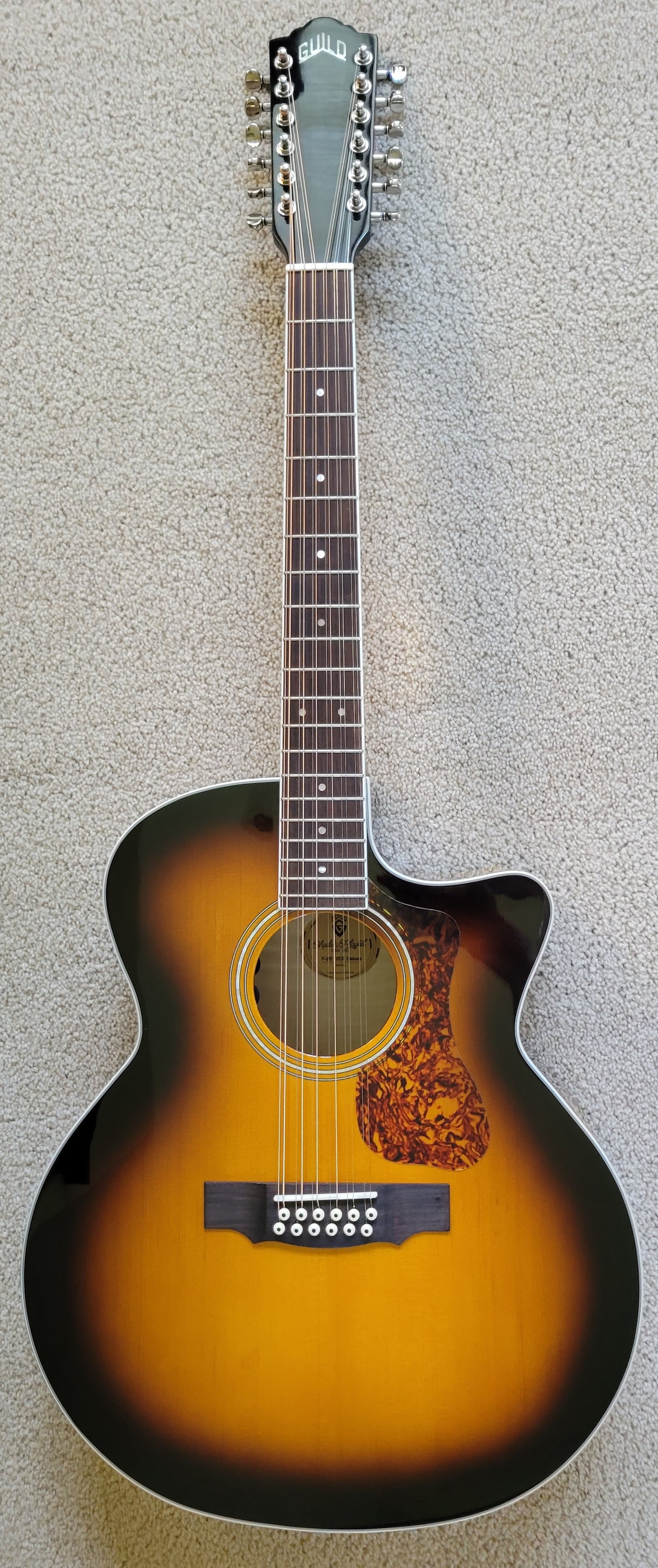 Guild F-2512CE Deluxe 12 String Acoustic Electric Guitar, Antique Burst Finish