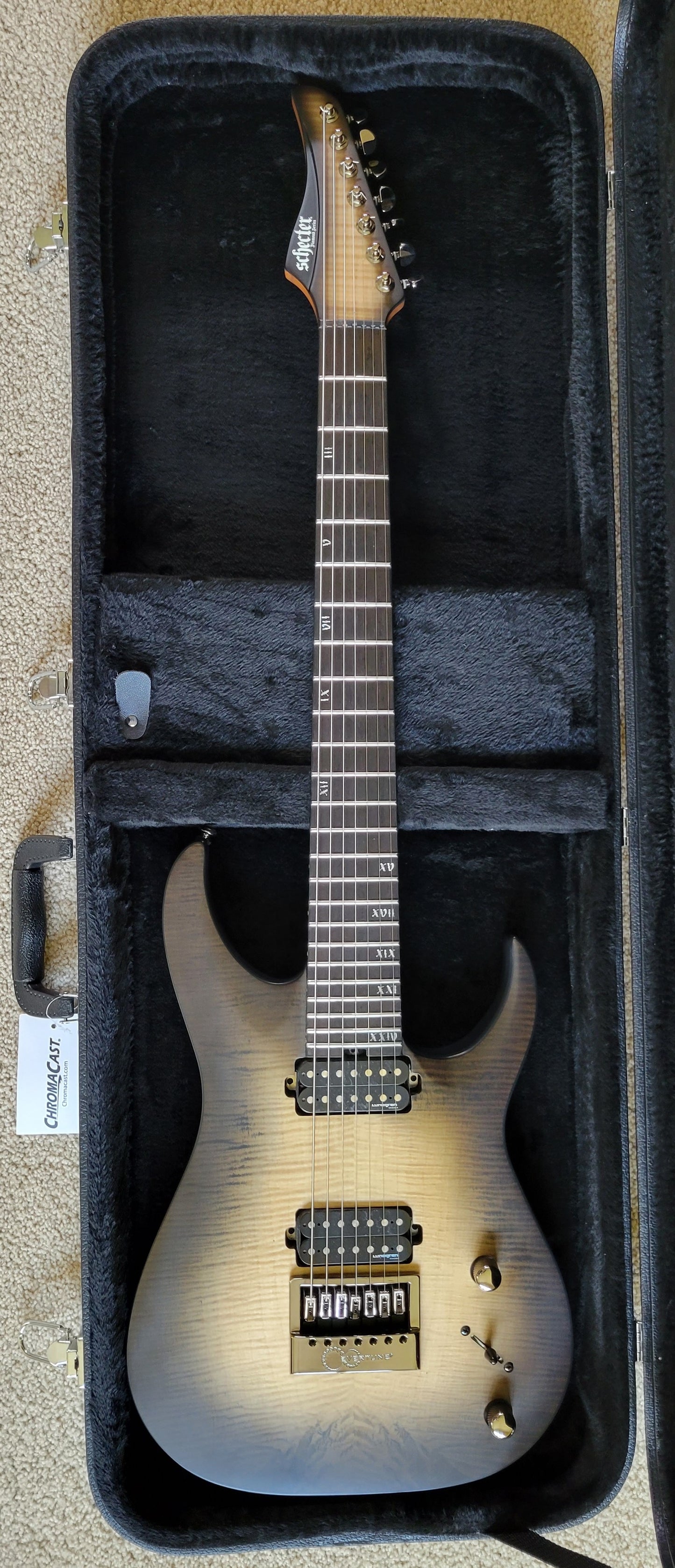 Schecter Banshee Mach-7 Evertune Electric Guitar, Fallout Burst, New Hard Shell Case