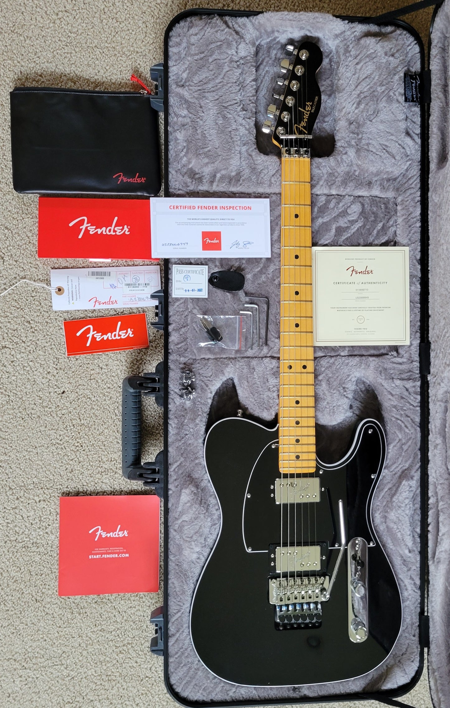 Fender American Ultra Luxe Telecaster Floyd Rose HH Electric Guitar, Deluxe Molded Hard Shell Case