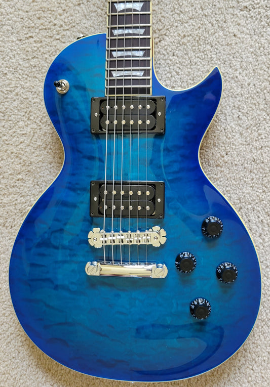 New Zemaitis Z22 Series Z22QQ Quilt Top Electric Guitar, Trans Blue Burst, New Gig Bag