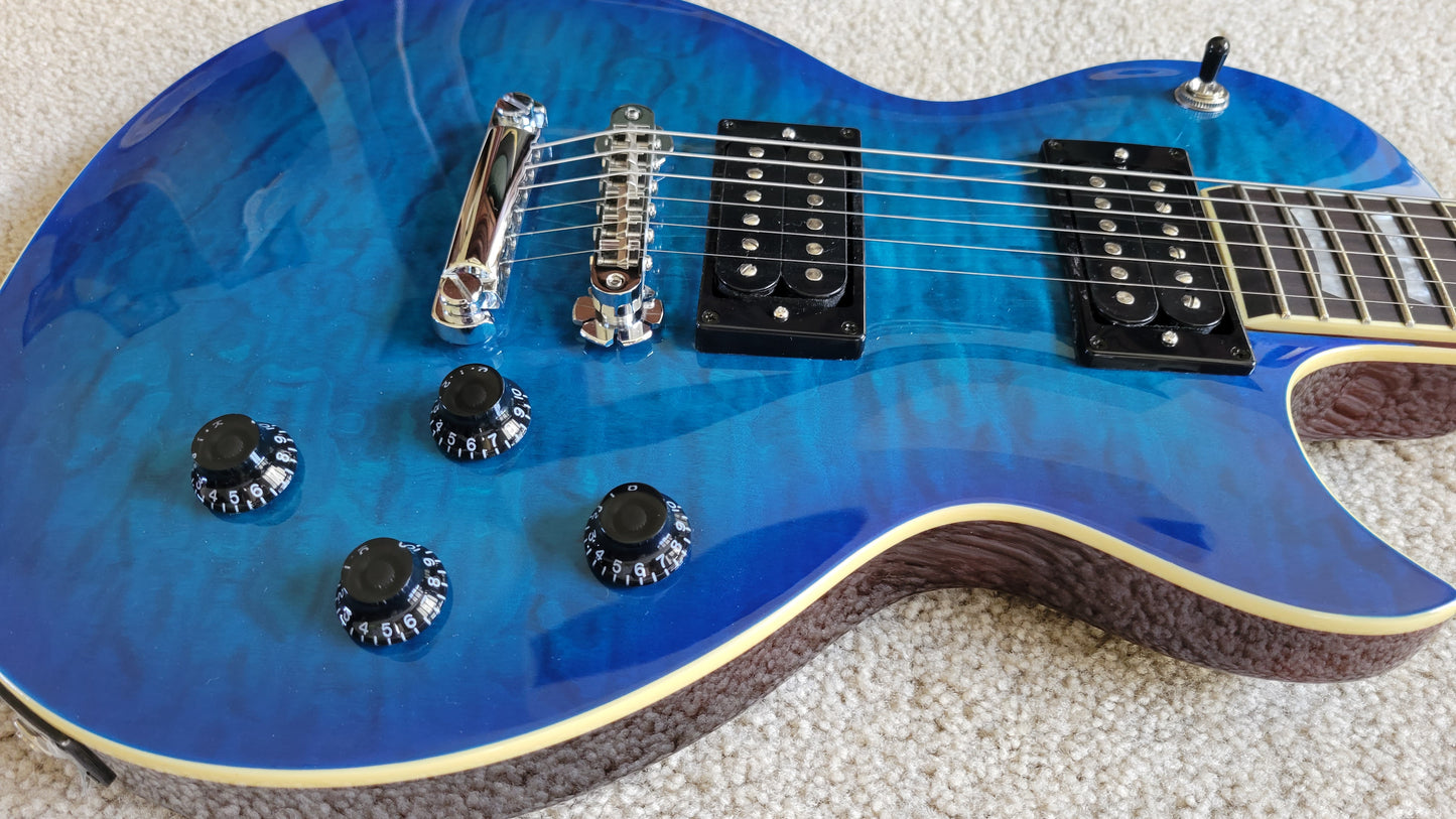 New Zemaitis Z22 Series Z22QQ Quilt Top Electric Guitar, Trans Blue Burst, New Gig Bag