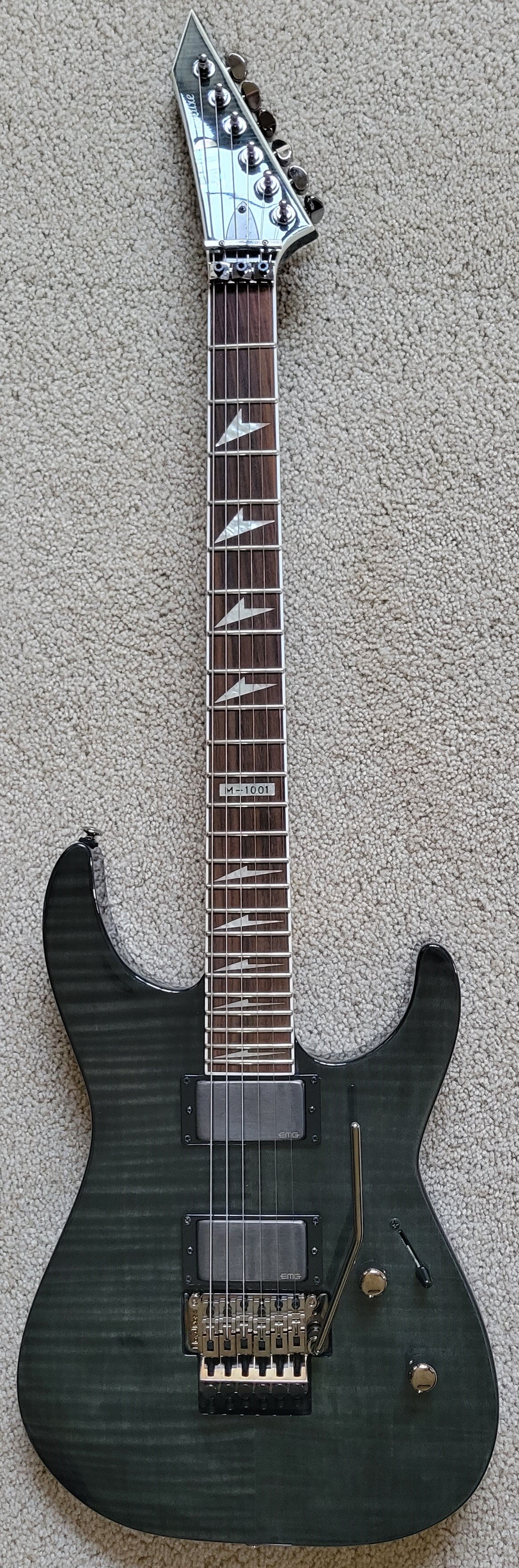 ESP LTD Deluxe M-1001 Electric Guitar, Flame Maple See Through Black, New Hard Shell Case