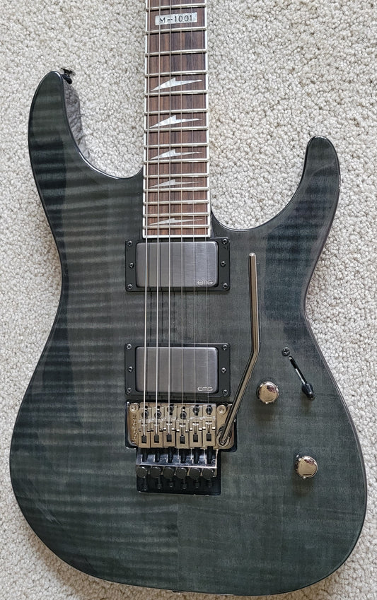 ESP LTD Deluxe M-1001 Electric Guitar, Flame Maple See Through Black, New Hard Shell Case