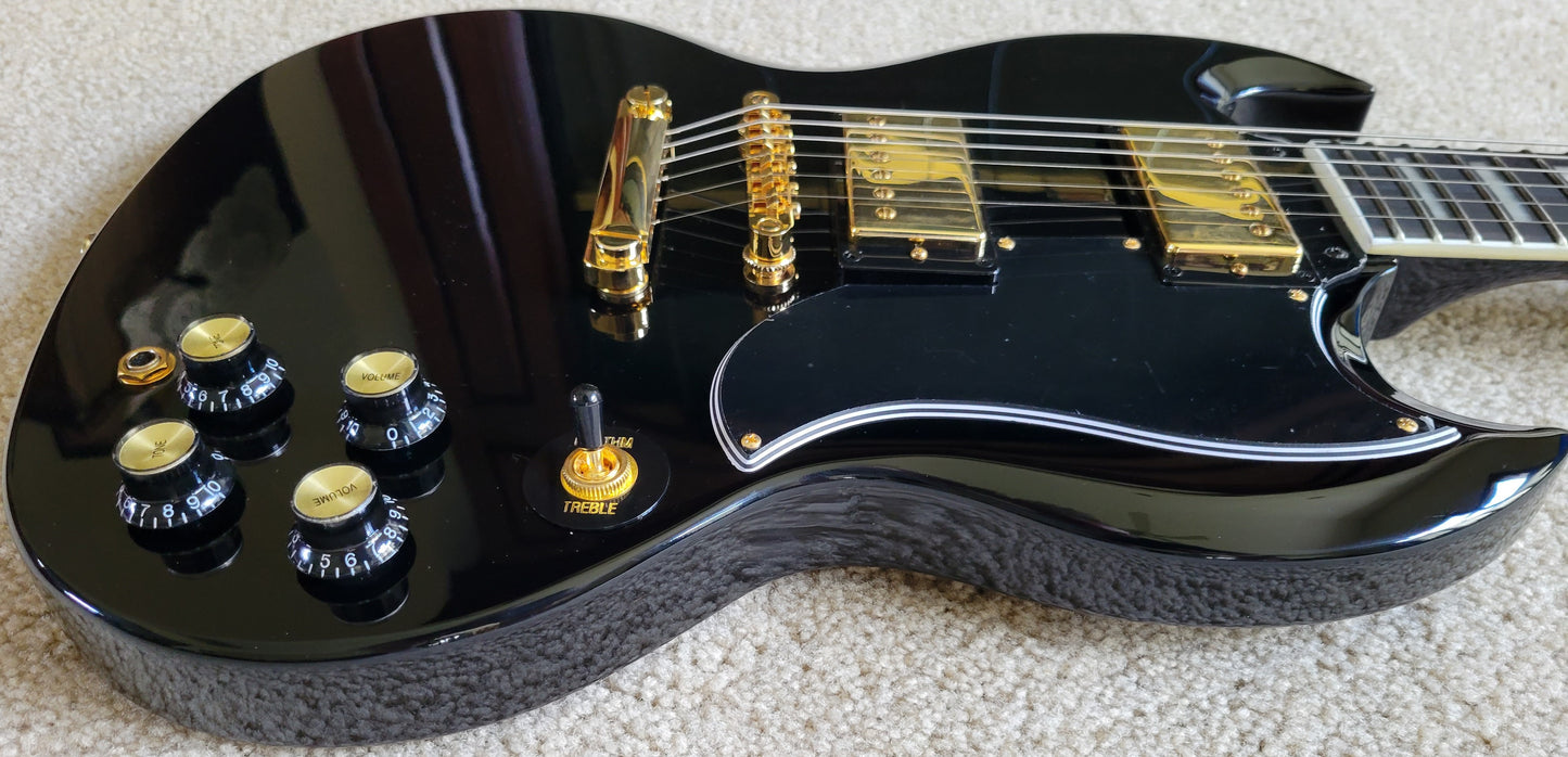 Epiphone SG Custom Electric Guitar, Ebony Gloss Finish, New Gig Bag