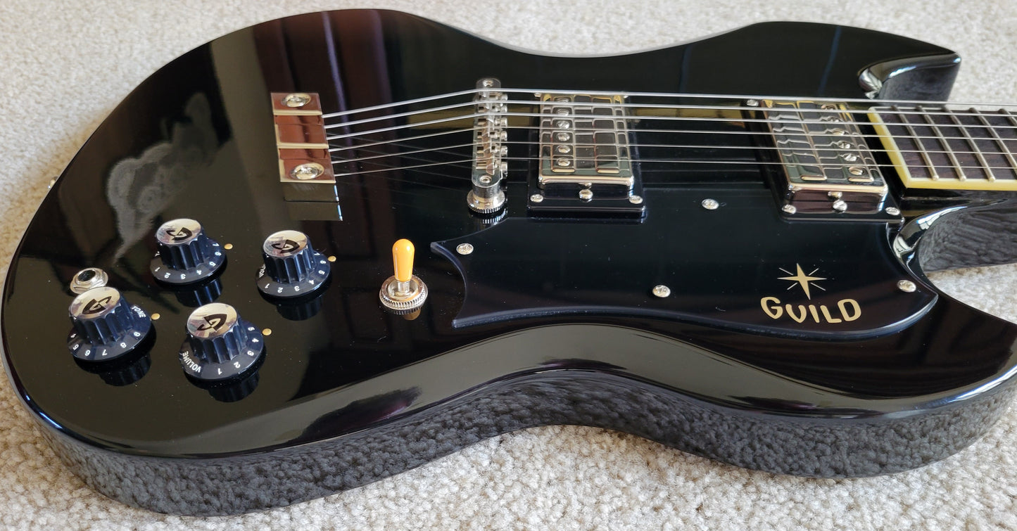 Guild S-100 Polara Electric Guitar, Jet Black Finish, Newark St. Collection