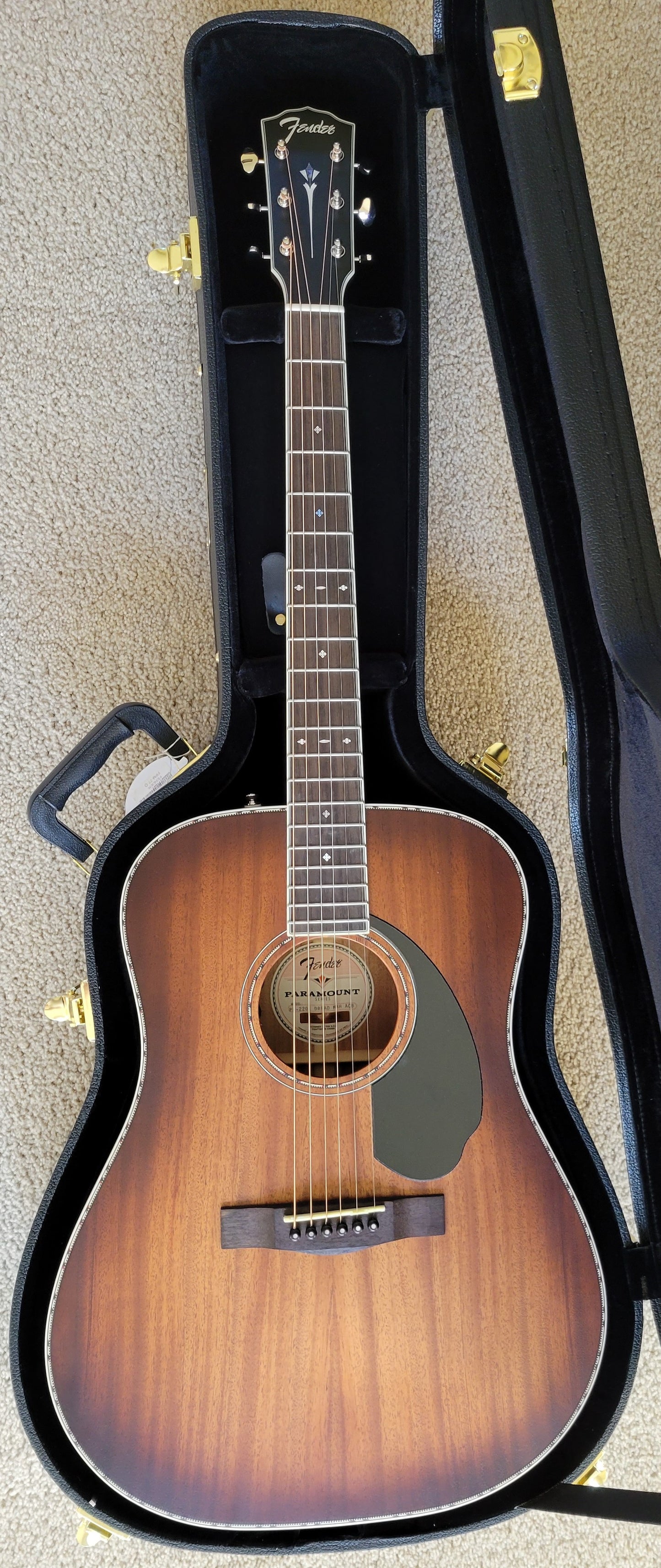 Fender PD-220E Dreadnought Acoustic Electric Guitar, Mahogany Aged Cognac Burst, New Hard Shell Case