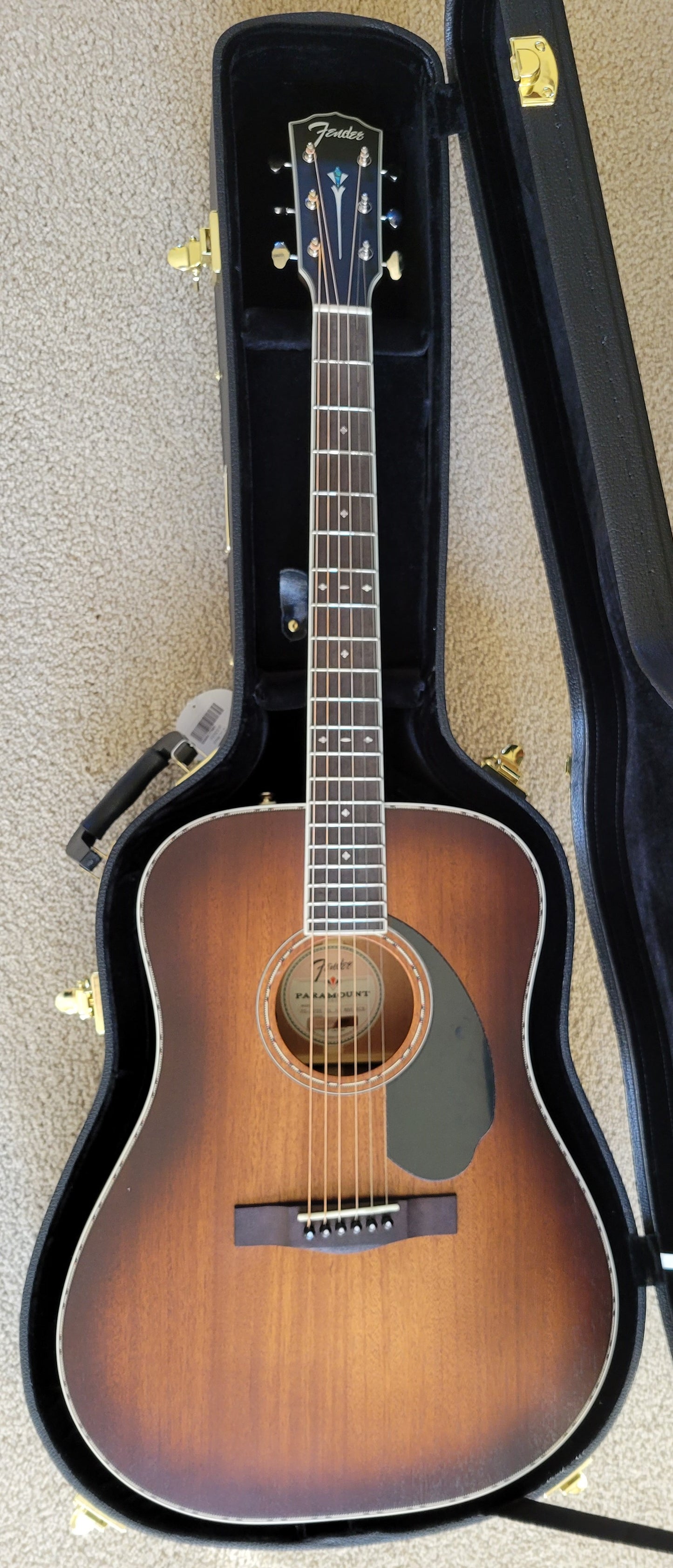 Fender PD-220E Dreadnought Acoustic Electric Guitar, Mahogany Aged Cognac Burst, New Hard Shell Case