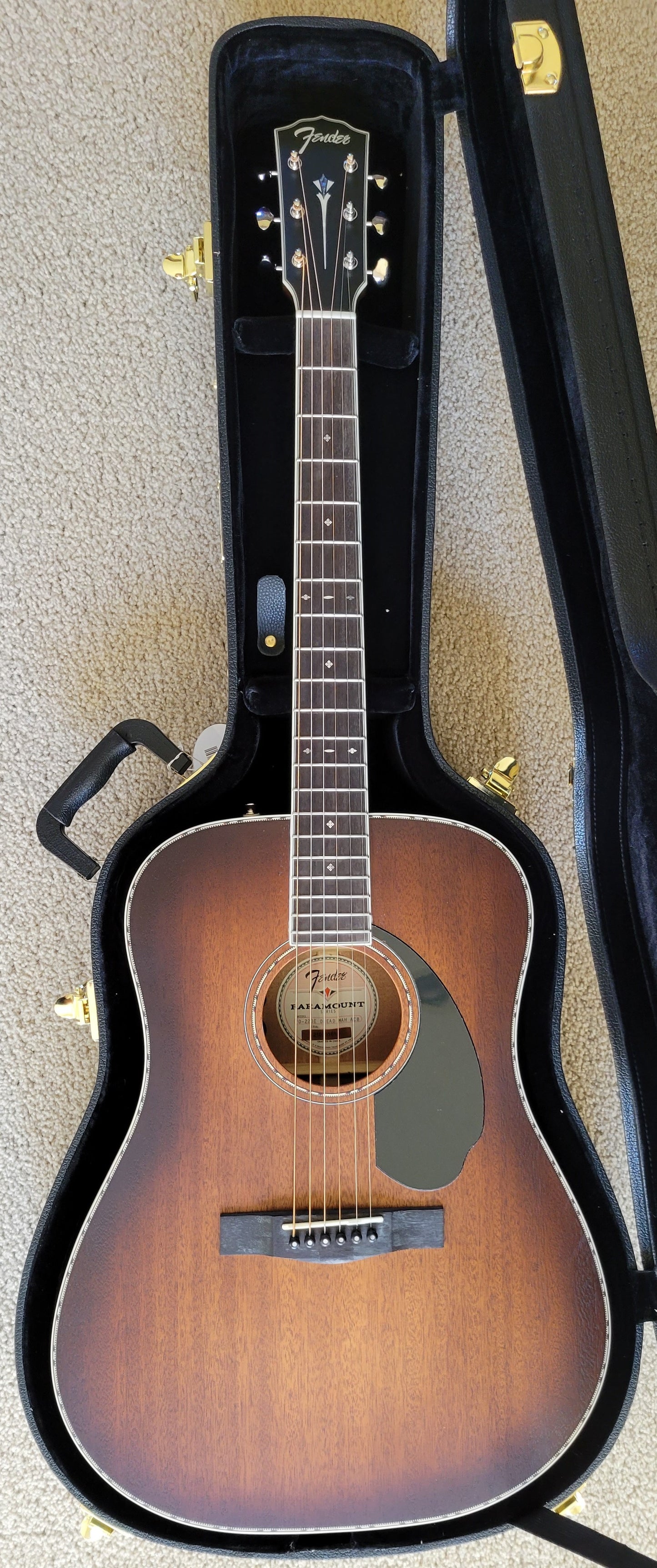 Fender PD-220E Dreadnought Acoustic Electric Guitar, Mahogany Aged Cognac Burst, New Hard Shell Case