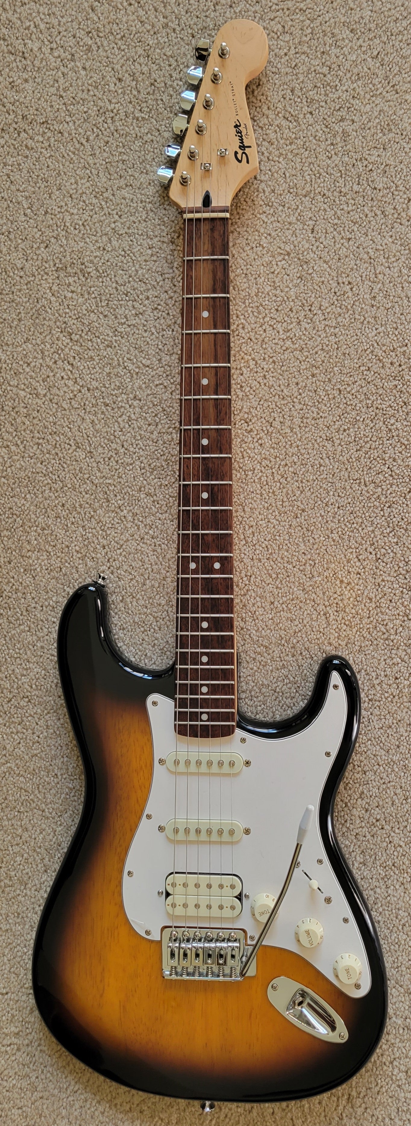 Fender Squier Bullet Stratocaster HSS Electric Guitar, Brown Sunburst, Hard Shell Case