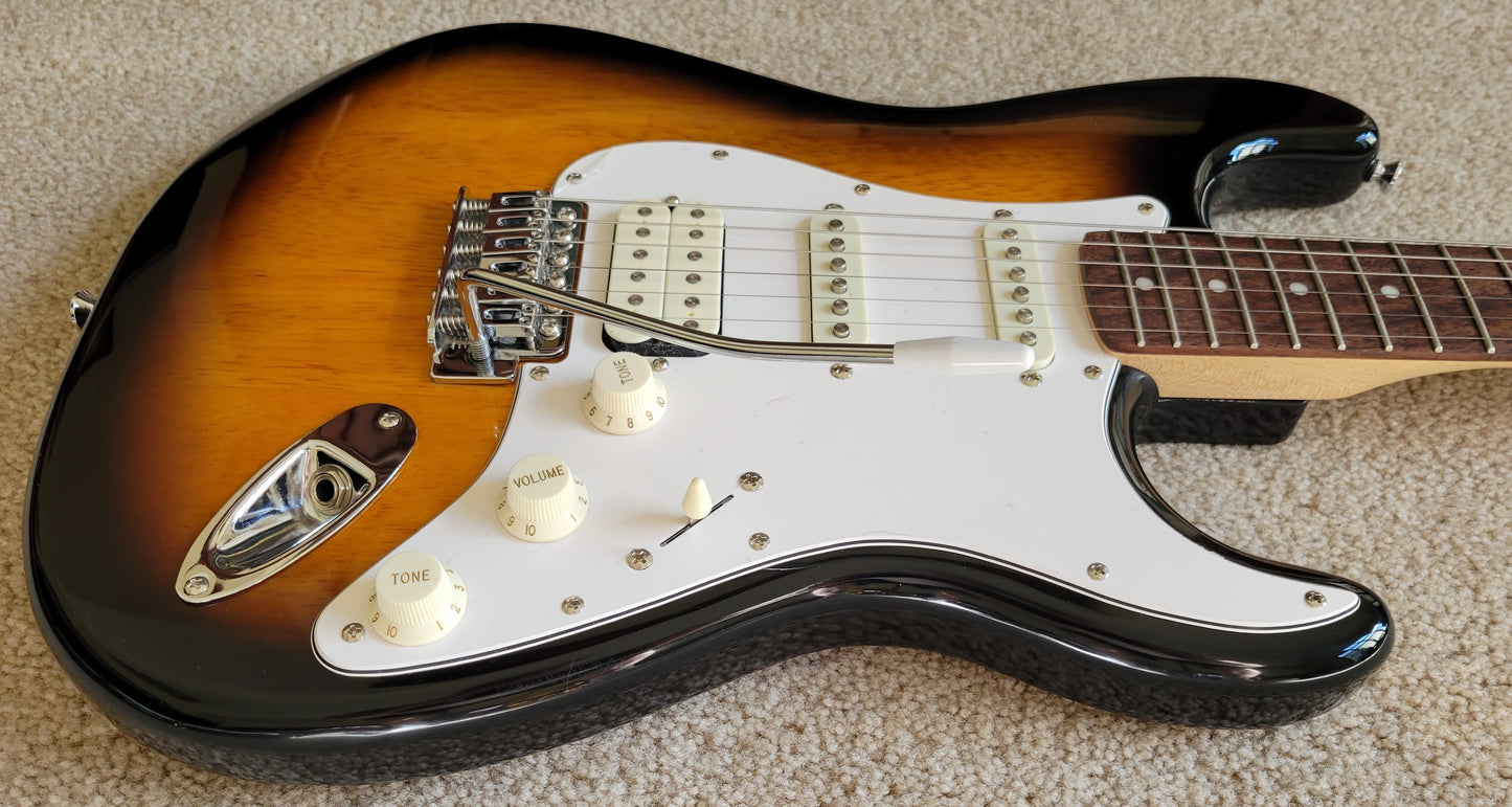 Fender Squier Bullet Stratocaster HSS Electric Guitar, Brown Sunburst, Hard Shell Case