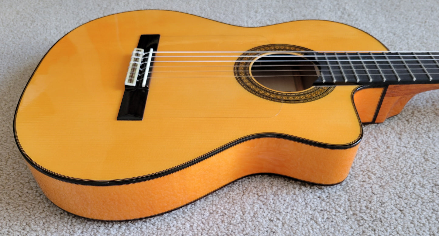 Cordoba 55FCE Spanish Thinbody Gipsy Kings Acoustic Electric Guitar, Honey Amber, HumiCase Hard Shell Case