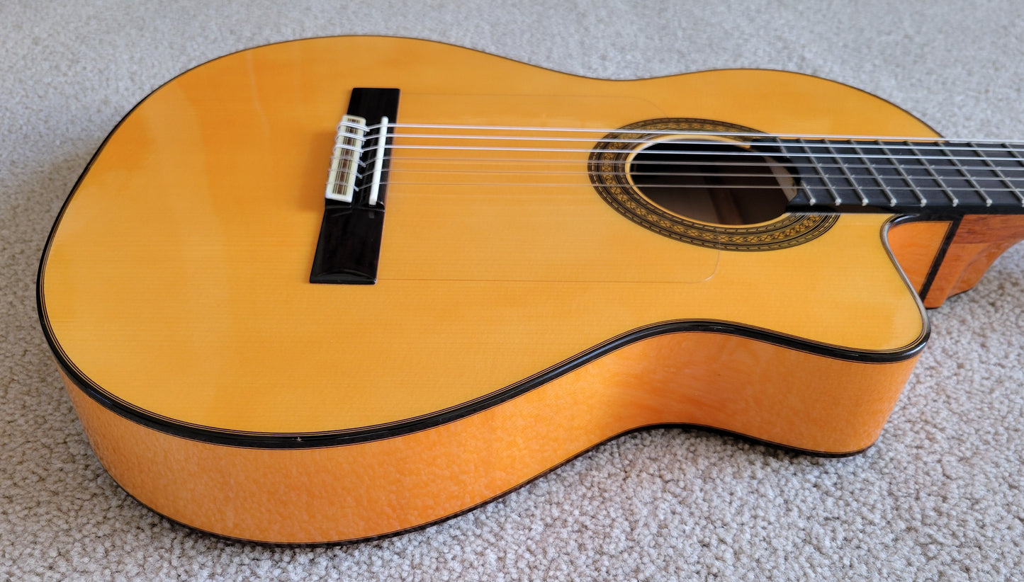 Cordoba 55FCE Spanish Thinbody Gipsy Kings Acoustic Electric Guitar, Honey Amber, HumiCase Hard Shell Case