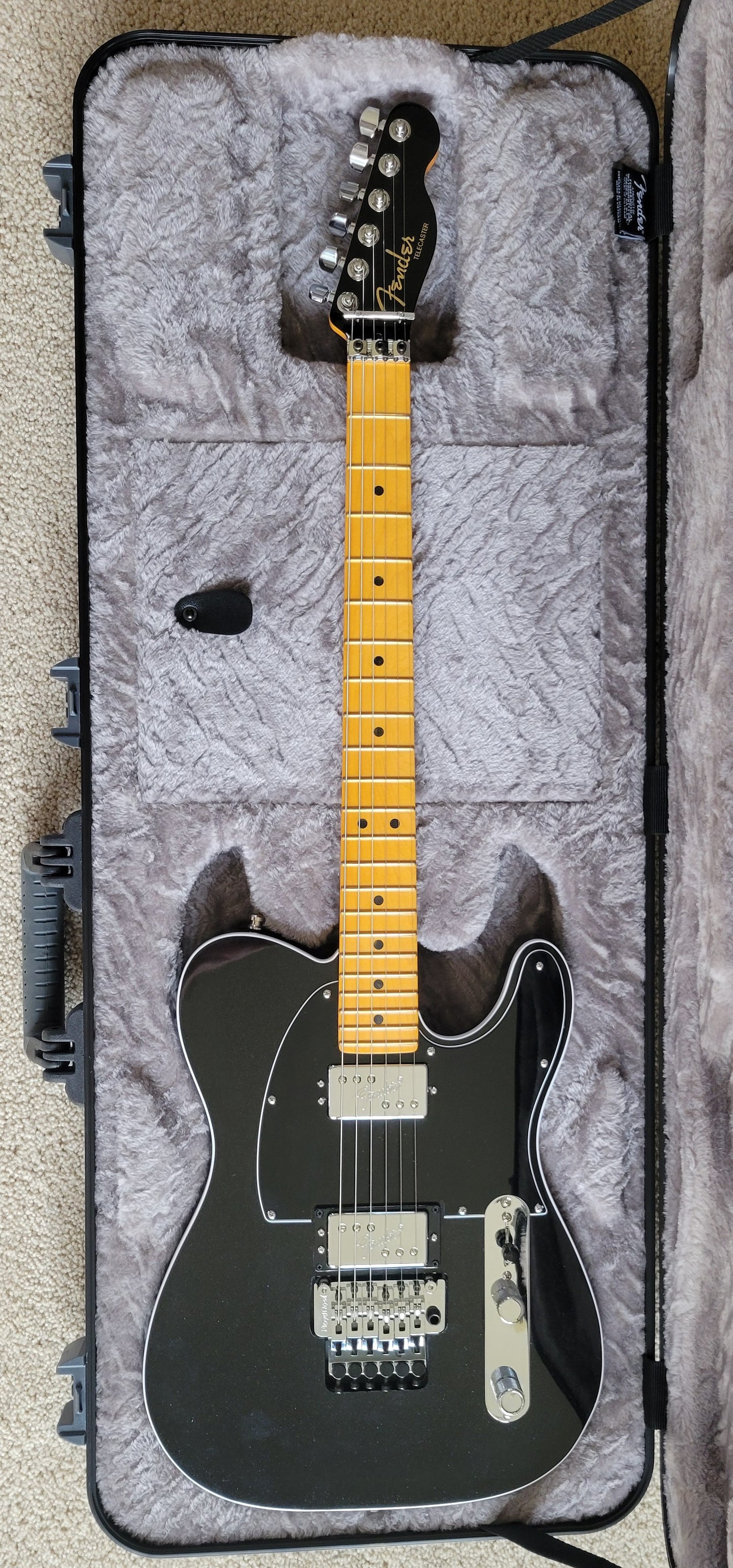 Fender American Ultra Luxe Telecaster Floyd Rose HH Electric Guitar, Deluxe Molded Hard Shell Case