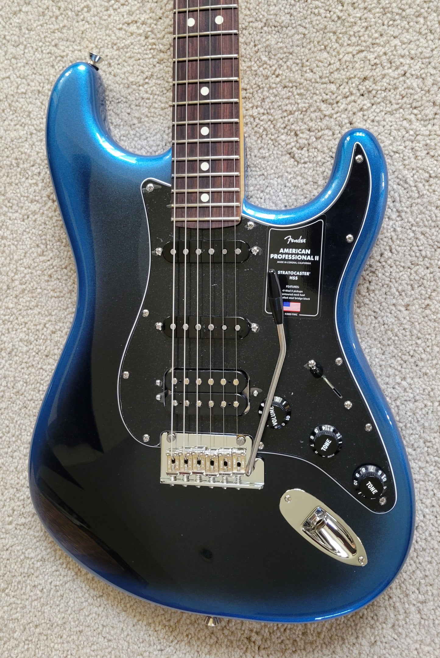 Fender American Professional II Stratocaster HSS Electric Guitar, Dark Night, Deluxe Molded Hardshell Case