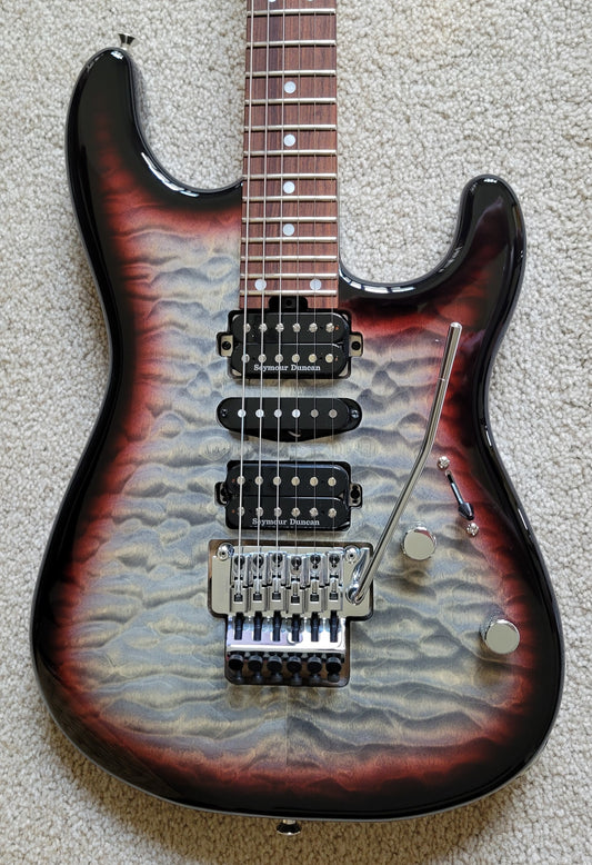 Charvel MJ SAN DIMAS STYLE 1 HSH FR PF QM Electric Guitar, Midnight Glow, Hardshell Gig Bag
