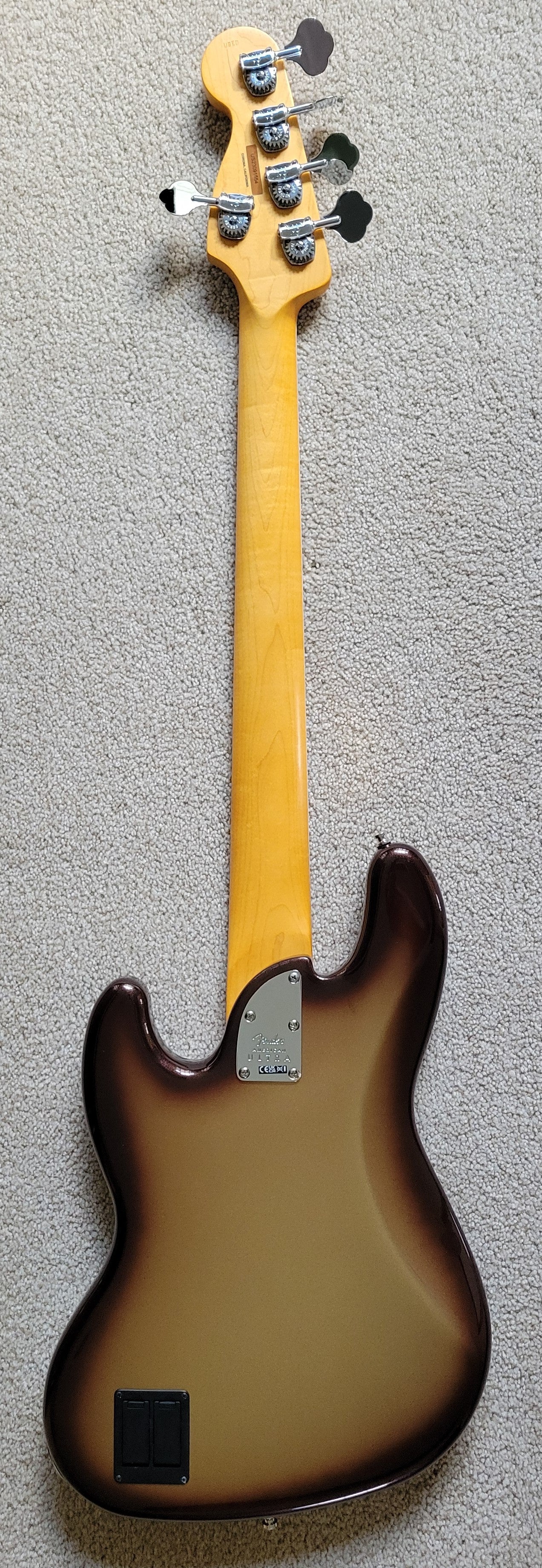 Fender American Ultra Jazz Bass V Guitar, Mocha Burst, Premium Molded Case