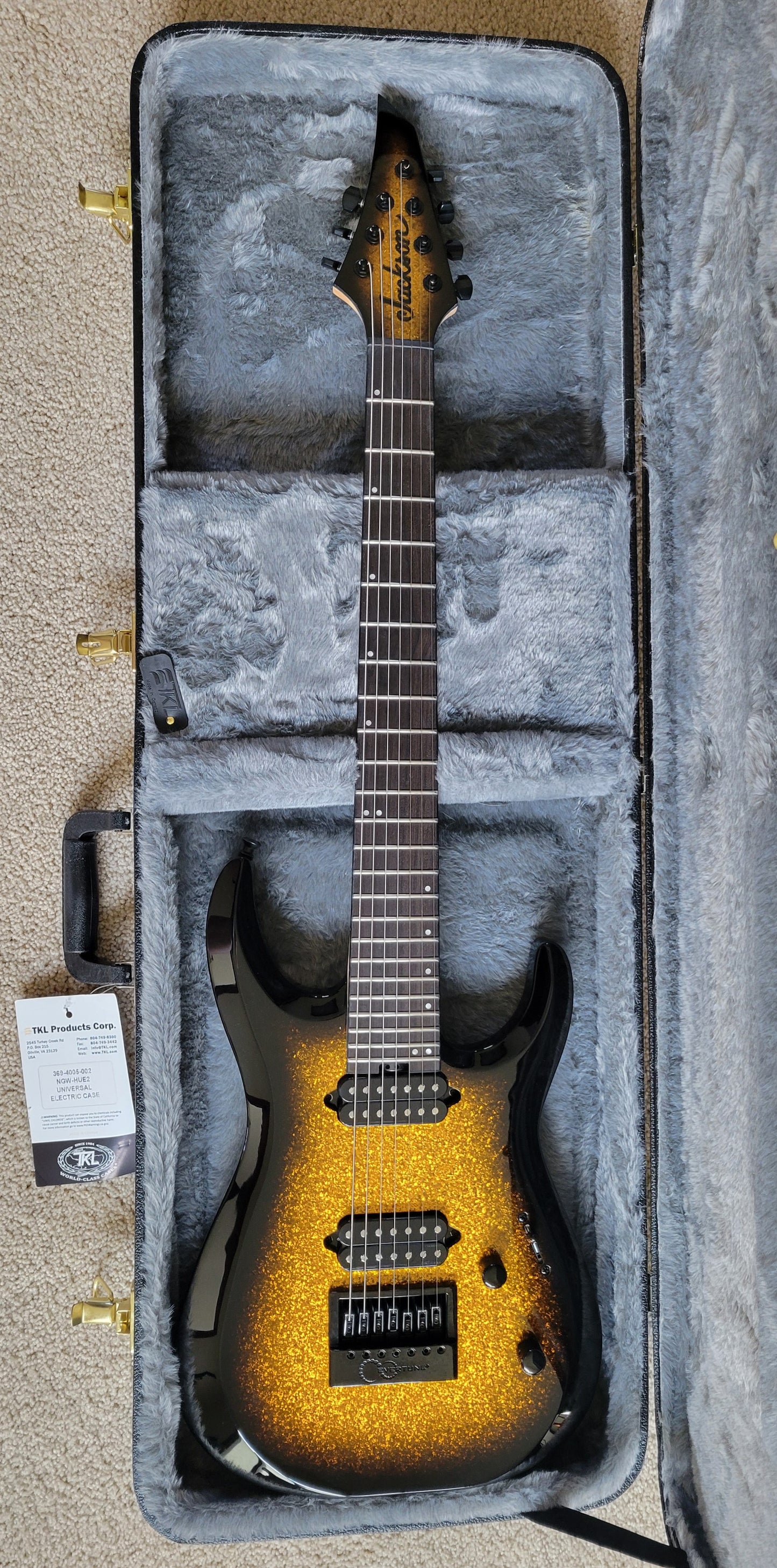 Jackson Pro Plus Dinky MDK Evertune 7 String Electric Guitar, Gold Sparkle, New Hard Shell Case