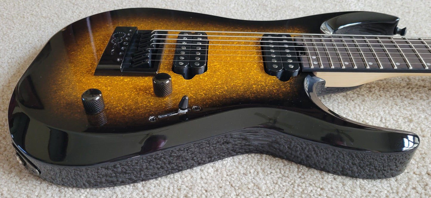 Jackson Pro Plus Dinky MDK Evertune 7 String Electric Guitar, Gold Sparkle, New Hard Shell Case