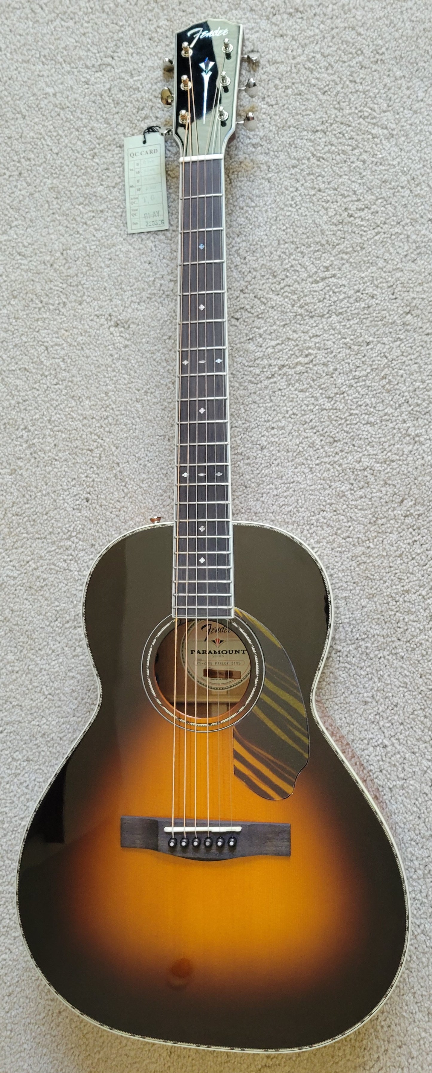 Fender PS-220E Parlor Acoustic Electric Guitar, 3 Color Vintage Sunburst, Hard Shell Case