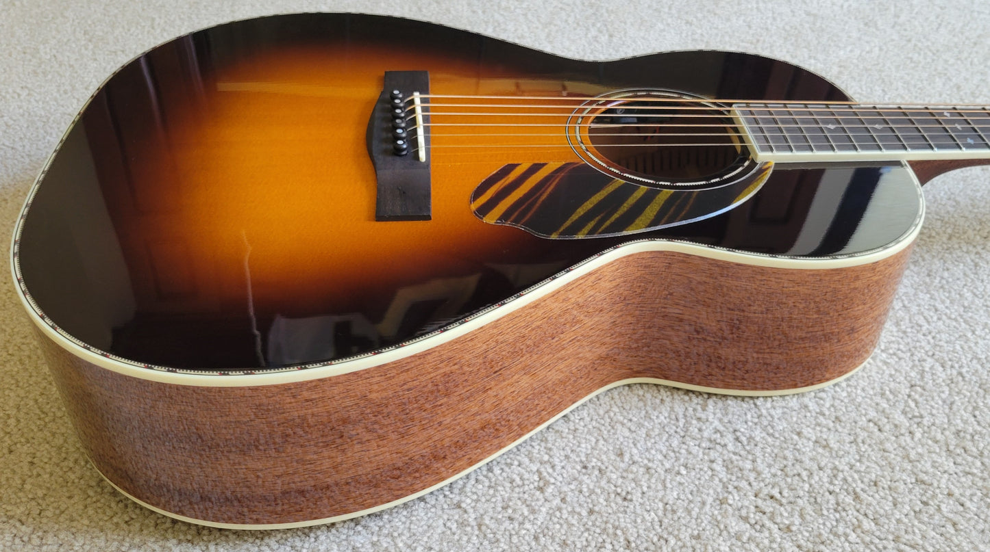 Fender PS-220E Parlor Acoustic Electric Guitar, 3 Color Vintage Sunburst, Hard Shell Case