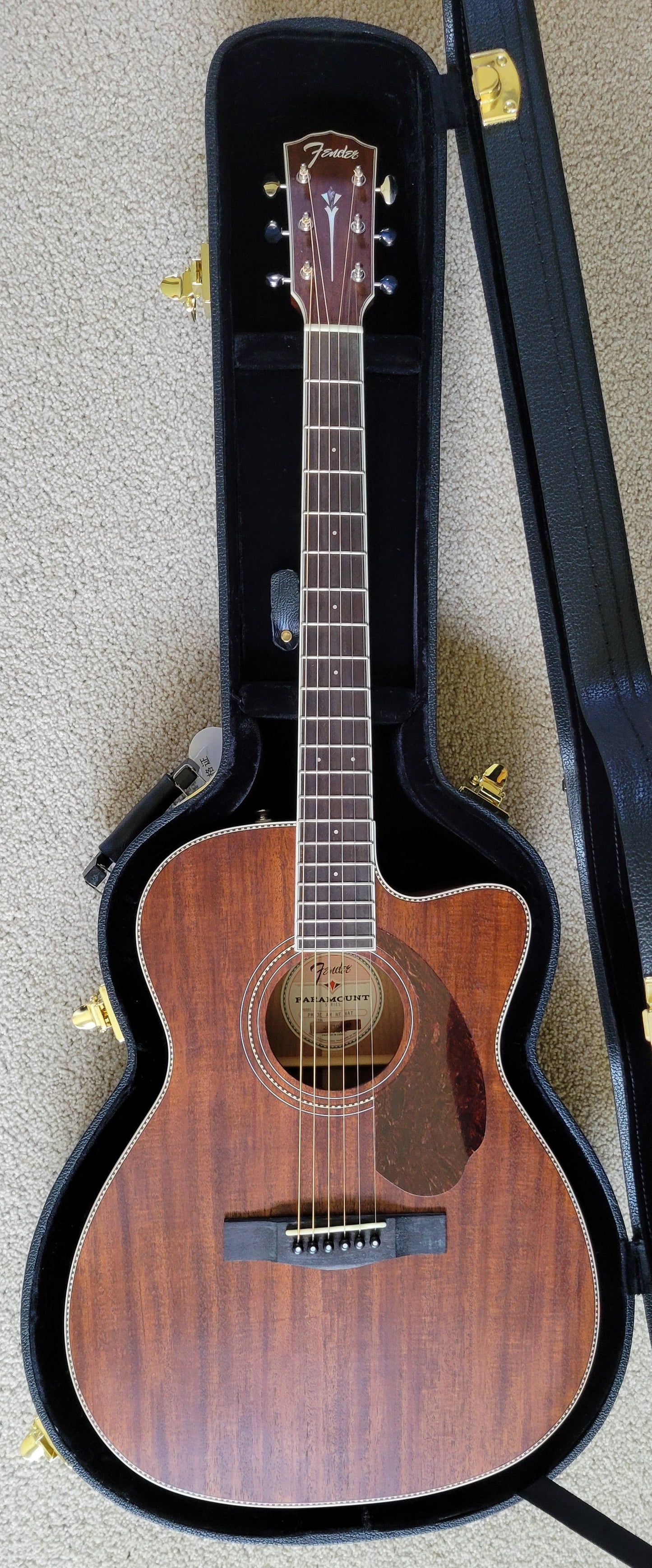 Fender Paramount PM-3C Triple-0 All-Mahogany Acoustic Guitar, Hardshell Case
