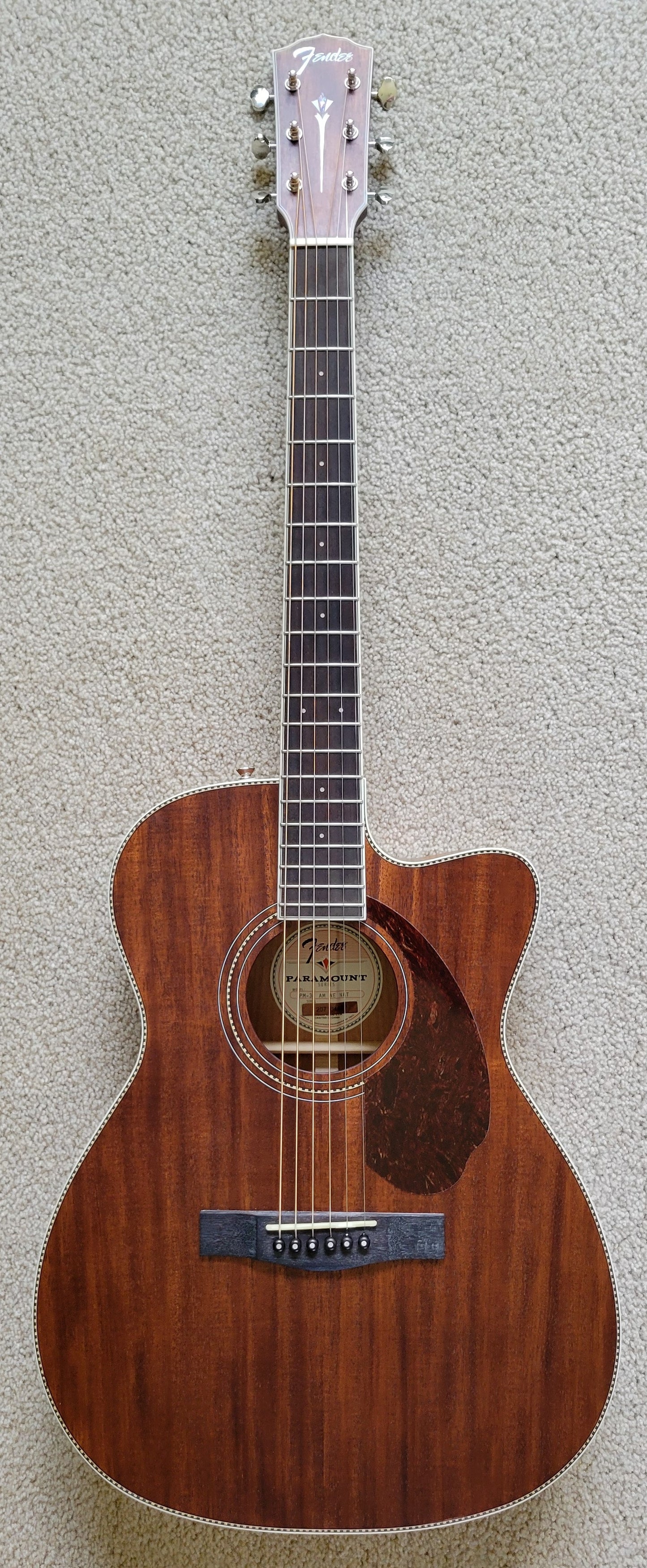 Fender Paramount PM-3C Triple-0 All-Mahogany Acoustic Guitar, Hardshell Case