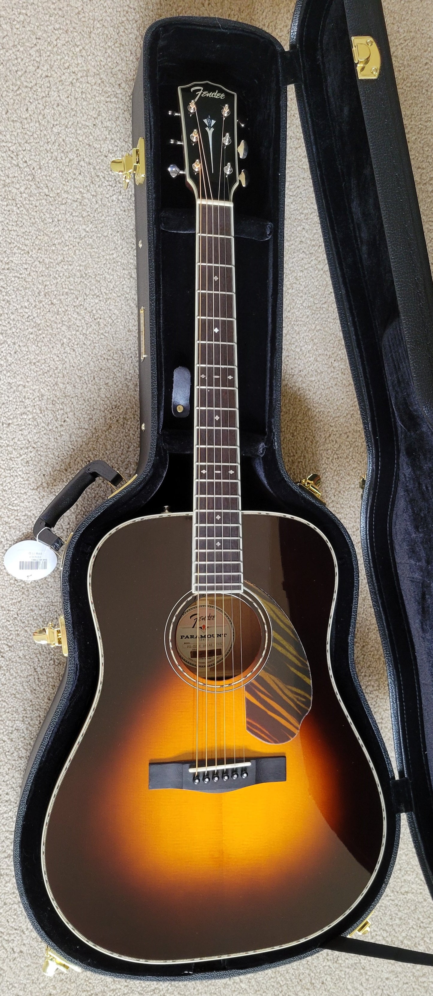 Fender Paramount PD-220E Dreadnought Acoustic Electric Guitar, 3-Color Vintage Sunburst, Hard Shell Case