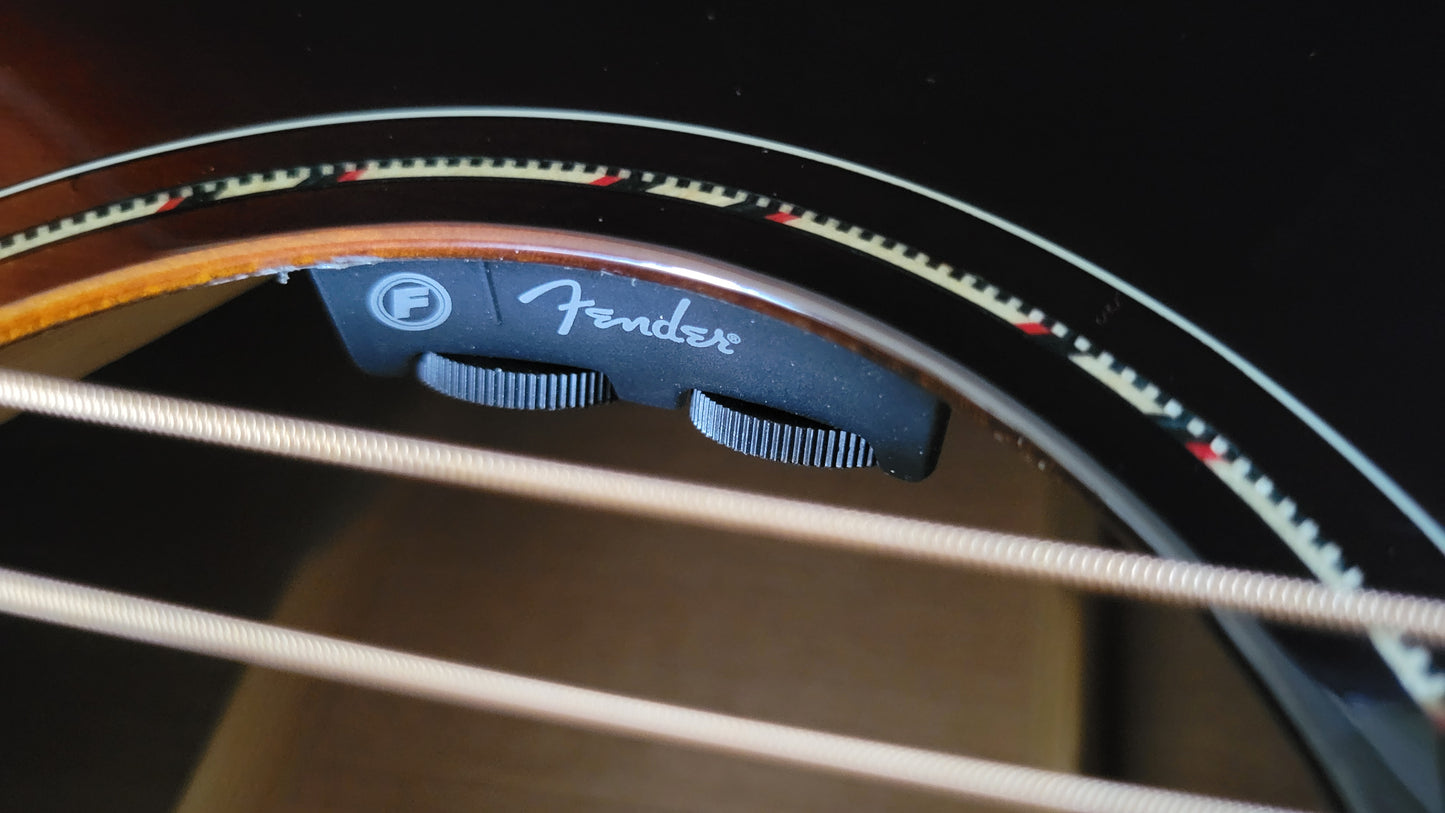 Fender Paramount PD-220E Dreadnought Acoustic Electric Guitar, 3-Color Vintage Sunburst, Hard Shell Case