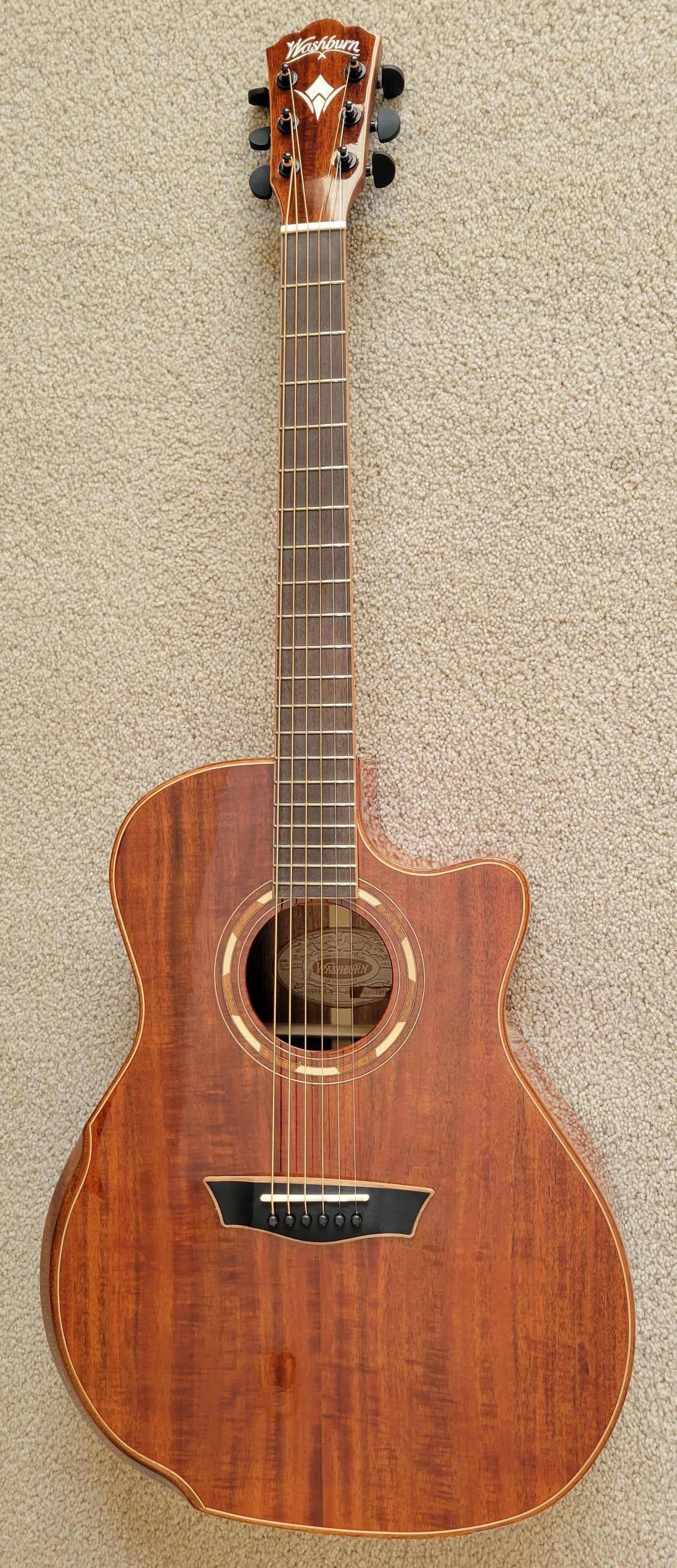 Washburn Comfort G55CE Koa Acoustic Electric Guitar, Natural Finish, Hard Shell Case