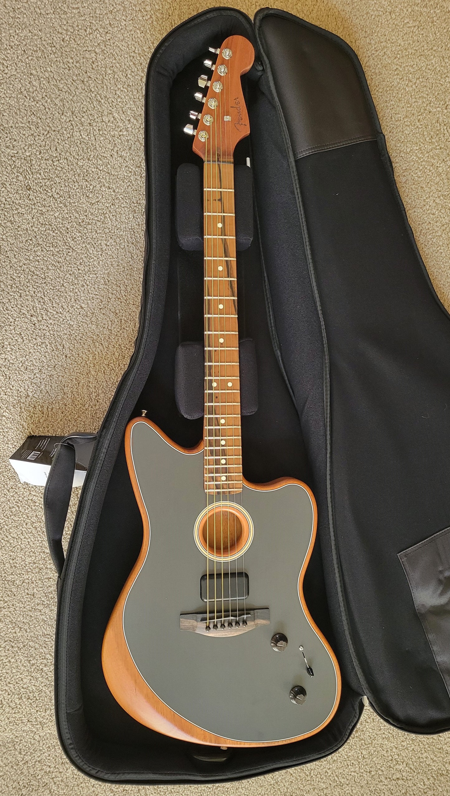 Fender American Acoustasonic Jazzmaster Electric Guitar, Tungsten, Gig Bag