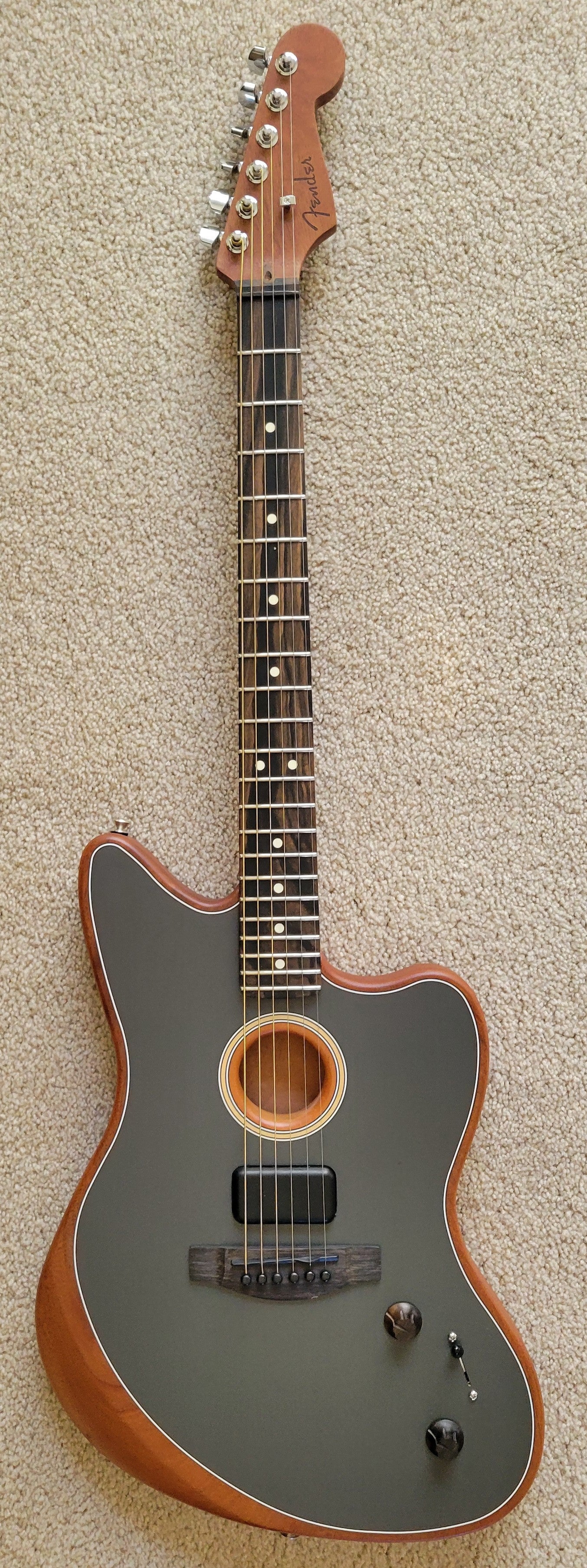 Fender American Acoustasonic Jazzmaster Electric Guitar, Tungsten, Gig Bag