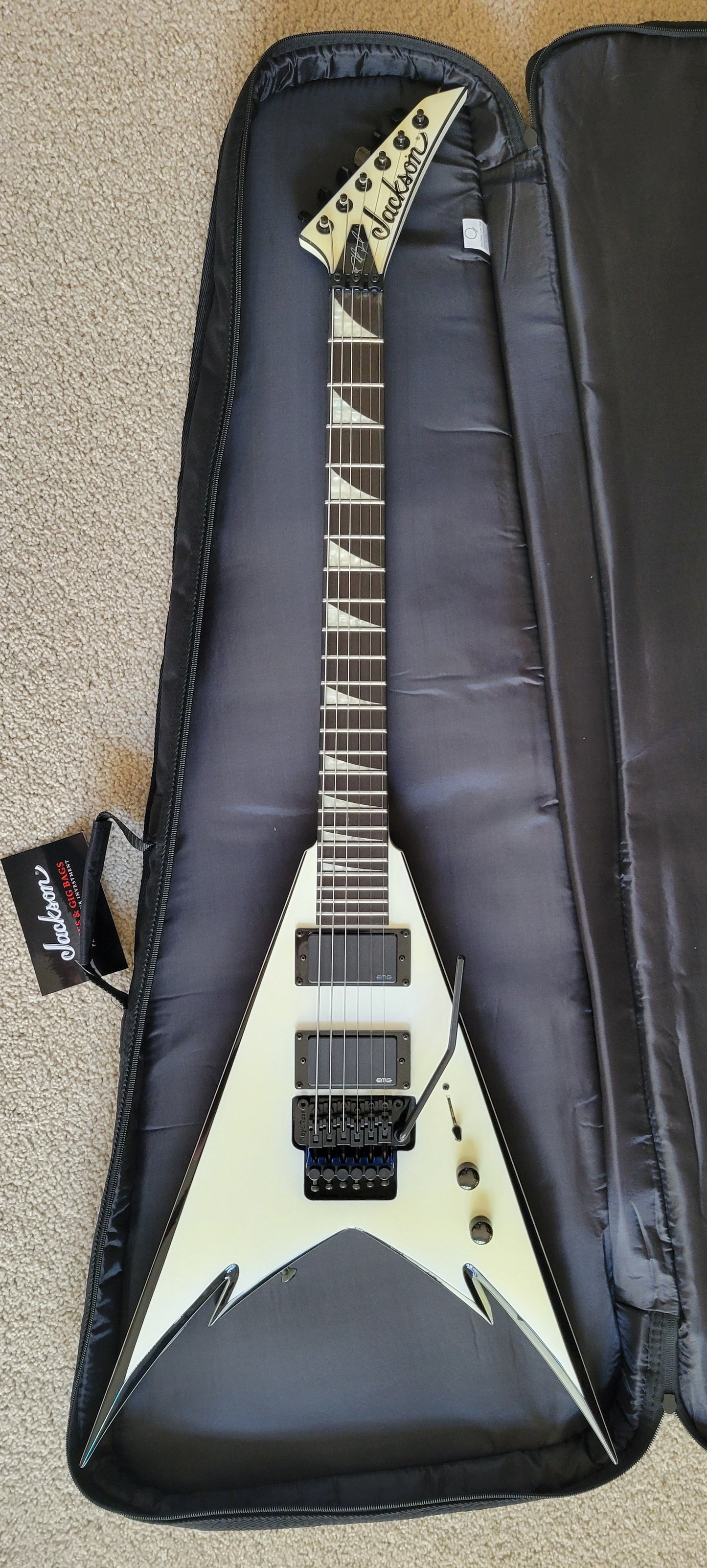Jackson Phil Demmel Signature Demmelition Pro King V Electric Guitar, White with Black Bevels, New Gig Bag