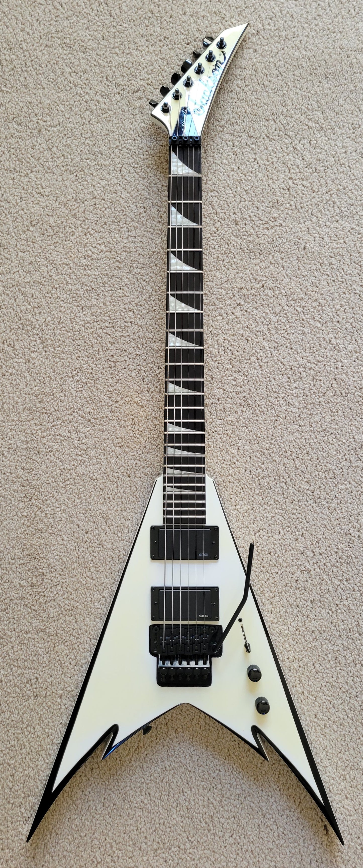 Jackson Phil Demmel Signature Demmelition Pro King V Electric Guitar, White with Black Bevels, New Gig Bag