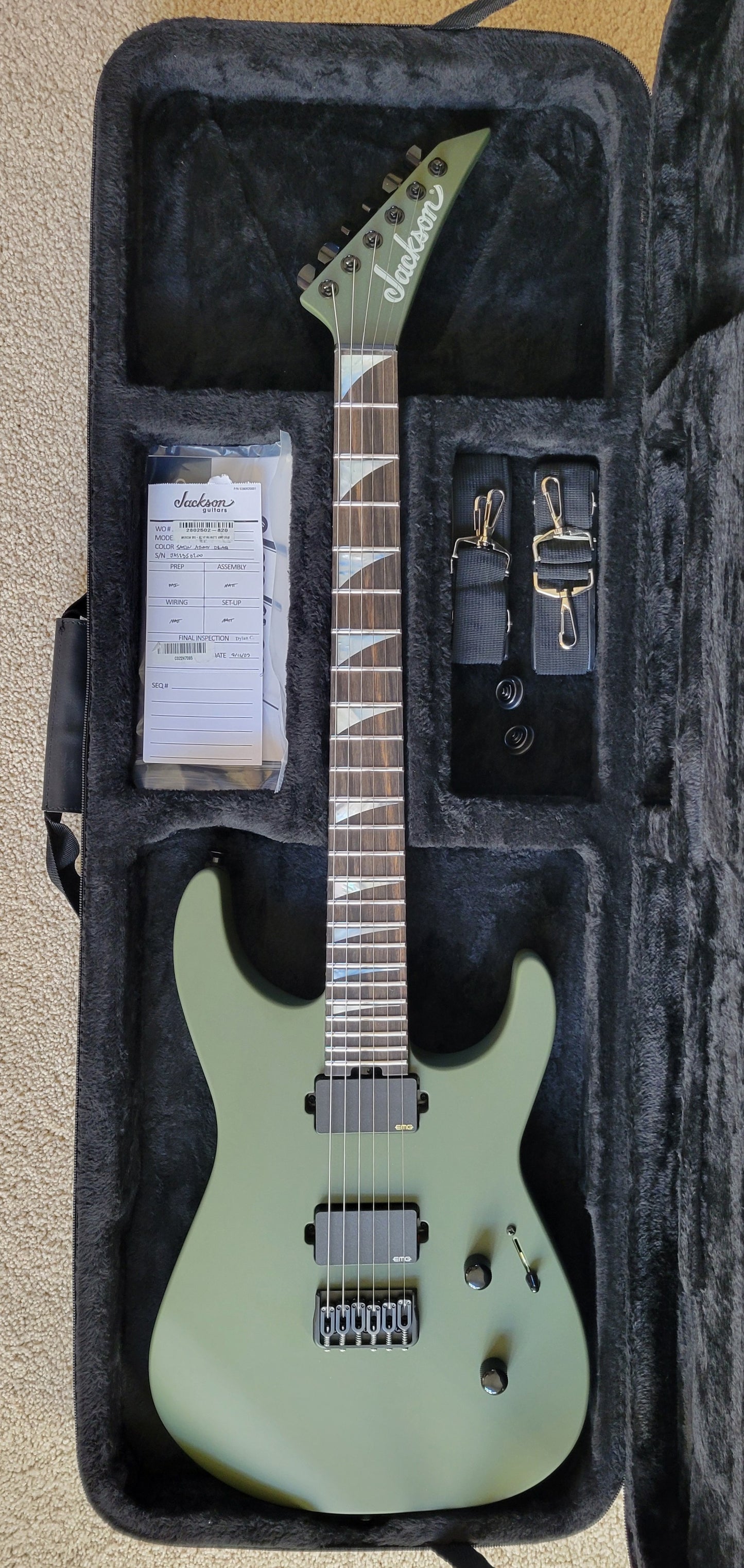 Jackson American Series Soloist SL2MG HT Electric Guitar, Matte Army Drab, Foam Core Case