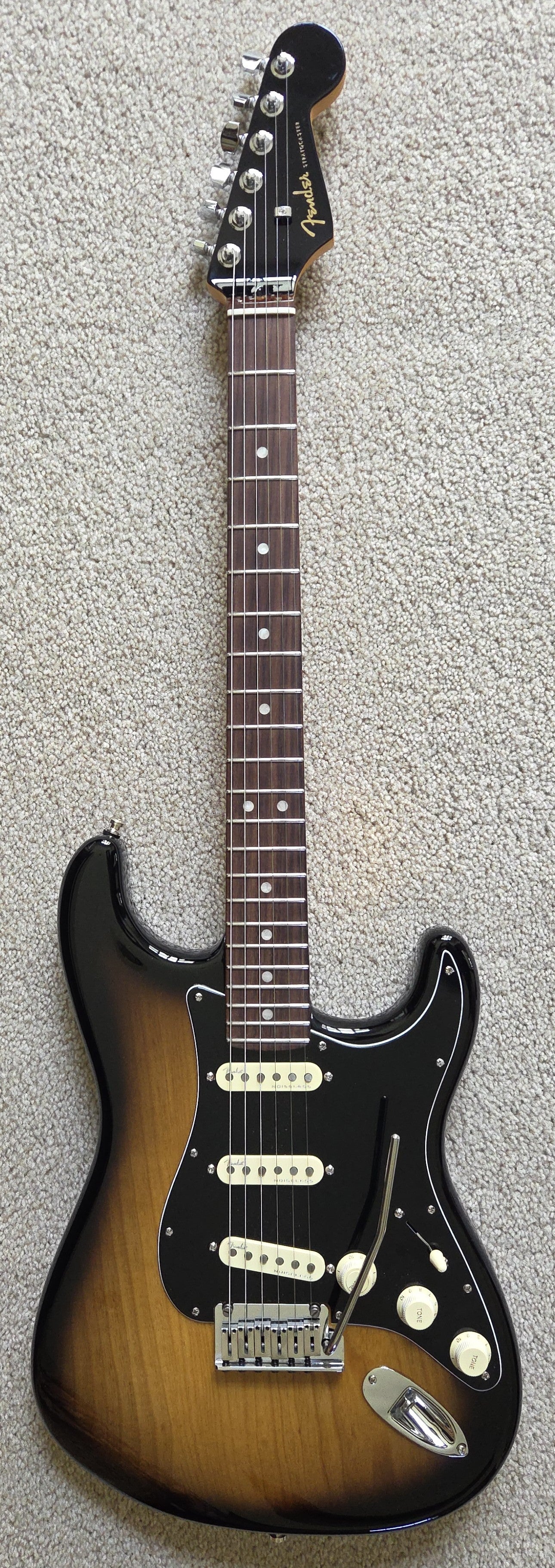 Fender American Ultra Luxe Stratocaster Electric Guitar, 2 Color Sunburst, Premium Molded Hardshell Case