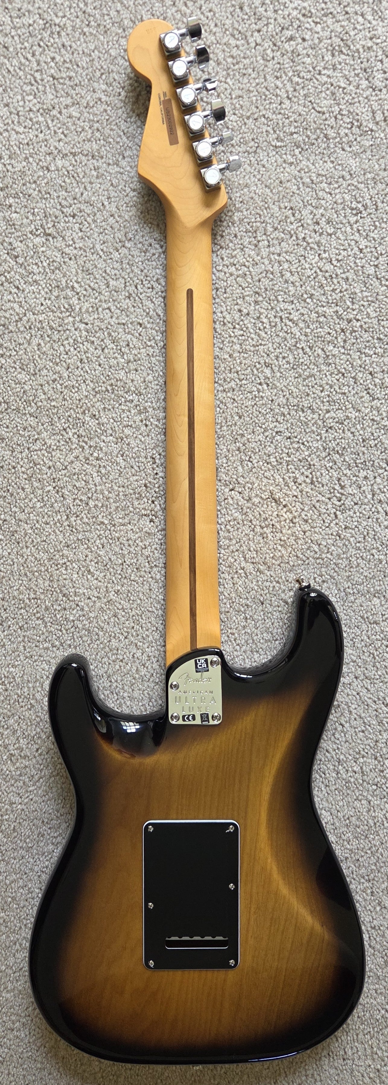 Fender American Ultra Luxe Stratocaster Electric Guitar, 2 Color Sunburst, Premium Molded Hardshell Case