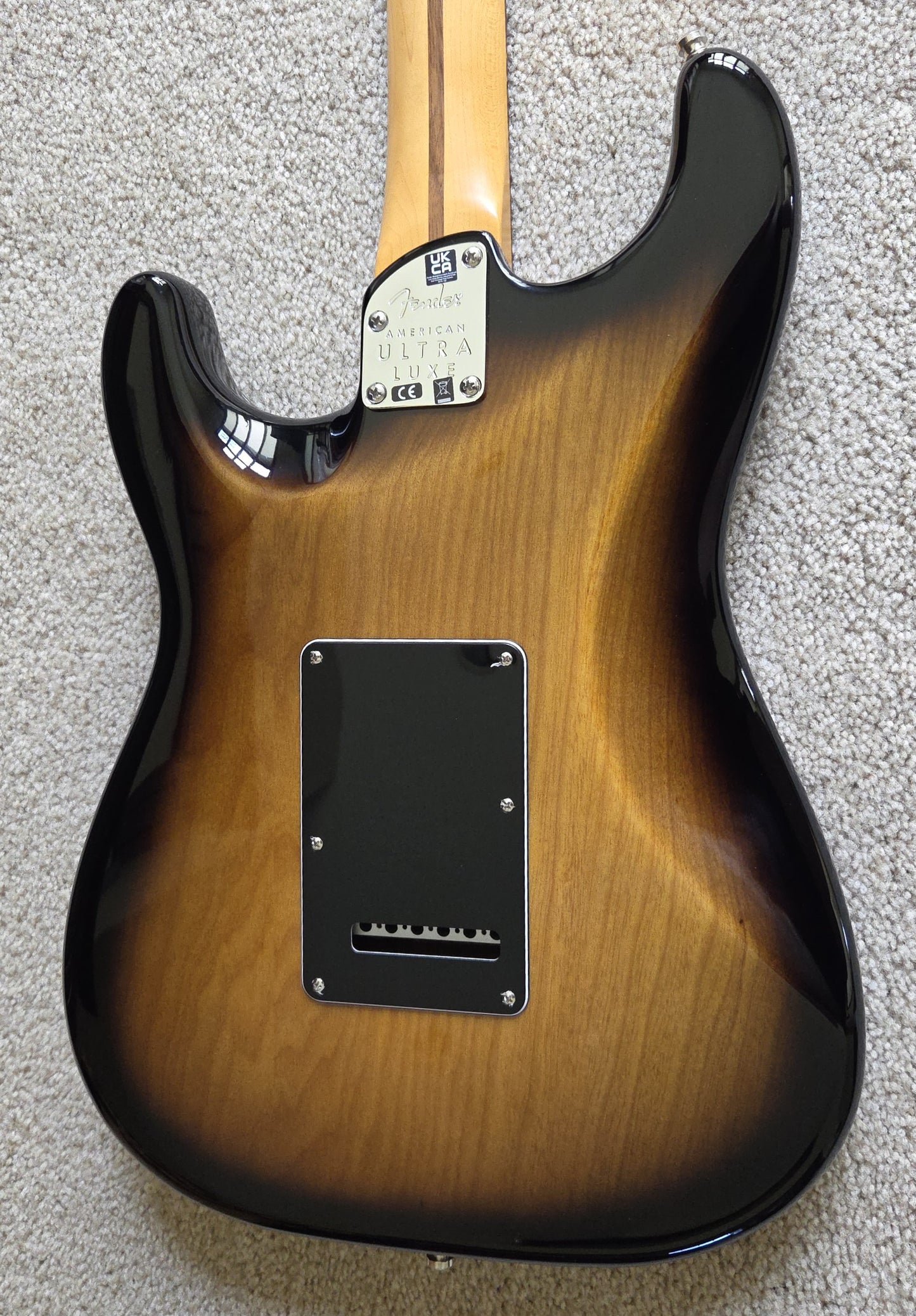 Fender American Ultra Luxe Stratocaster Electric Guitar, 2 Color Sunburst, Premium Molded Hardshell Case