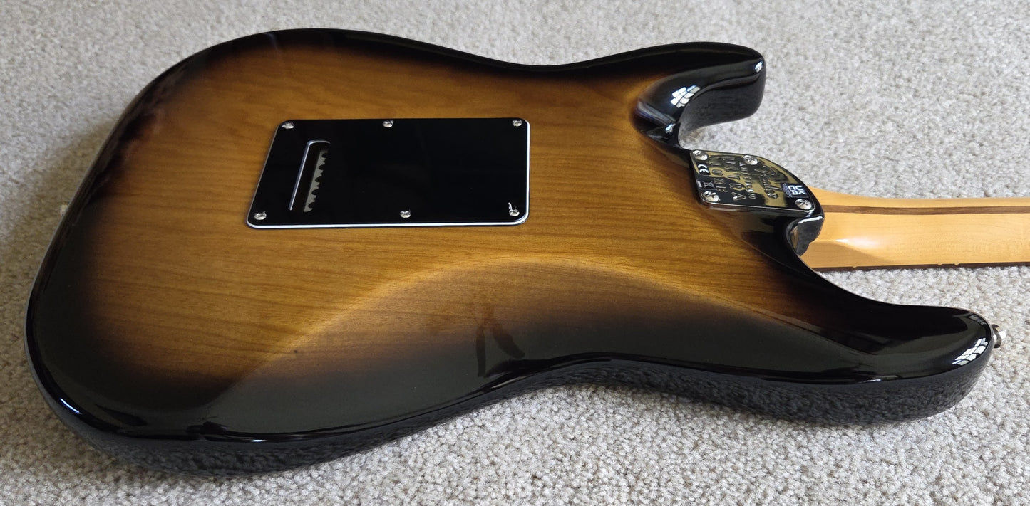 Fender American Ultra Luxe Stratocaster Electric Guitar, 2 Color Sunburst, Premium Molded Hardshell Case