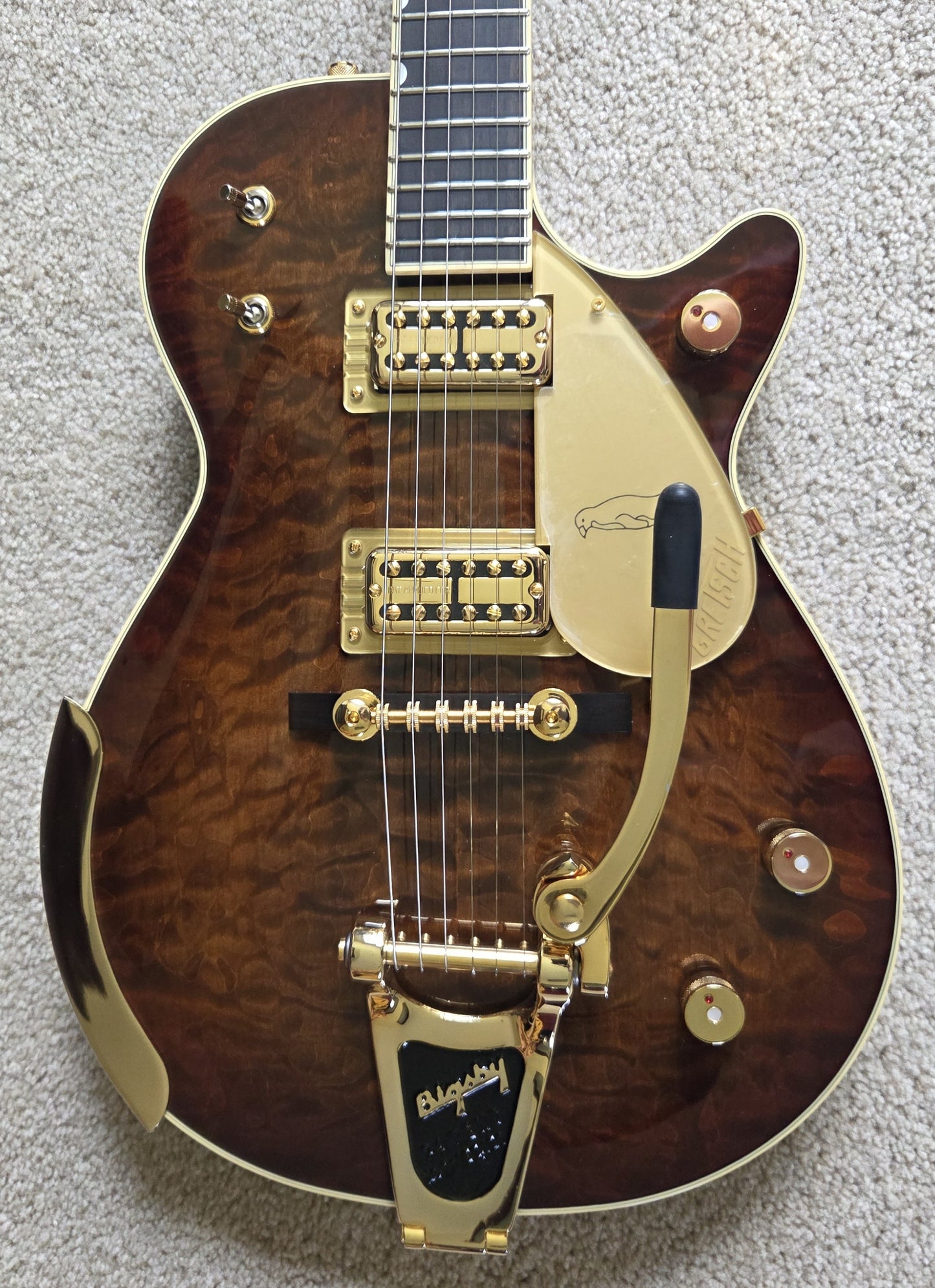 Gretsch G6134TGQM-59 Limited Edition Quilt Classic Penguin Electric Guitar, Forge Glow, Bigsby, Hard Shell Case