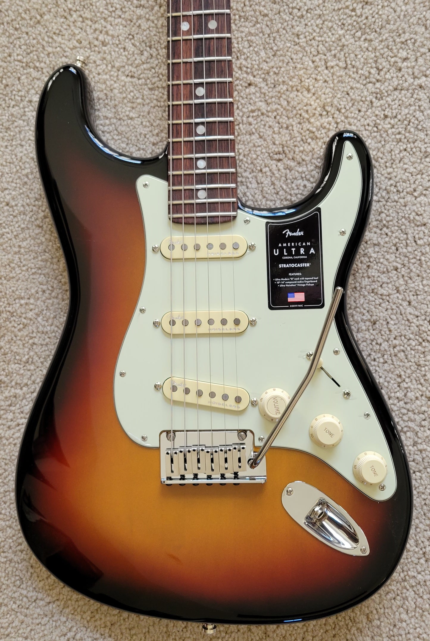 Fender American Ultra Stratocaster Electric Guitar, Ultraburst, Elite Molded Hard Shell Case