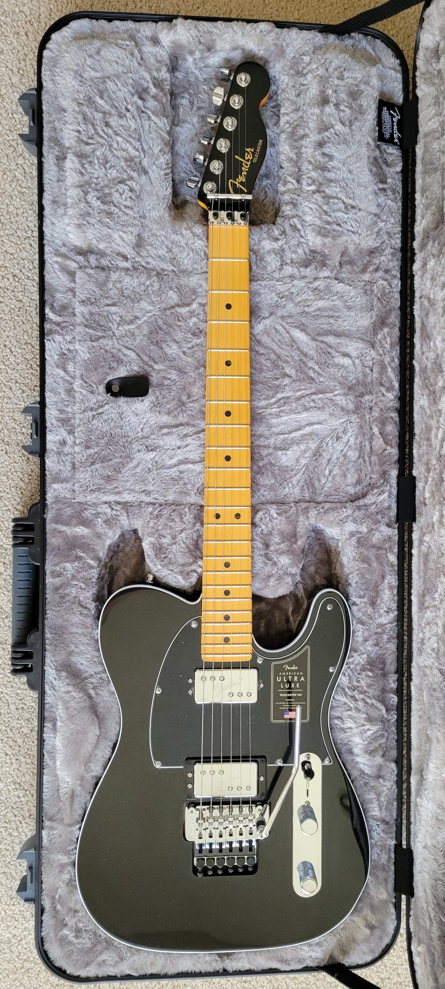 Fender American Ultra Luxe Telecaster Floyd Rose HH Electric Guitar, Deluxe Molded Hard Shell Case