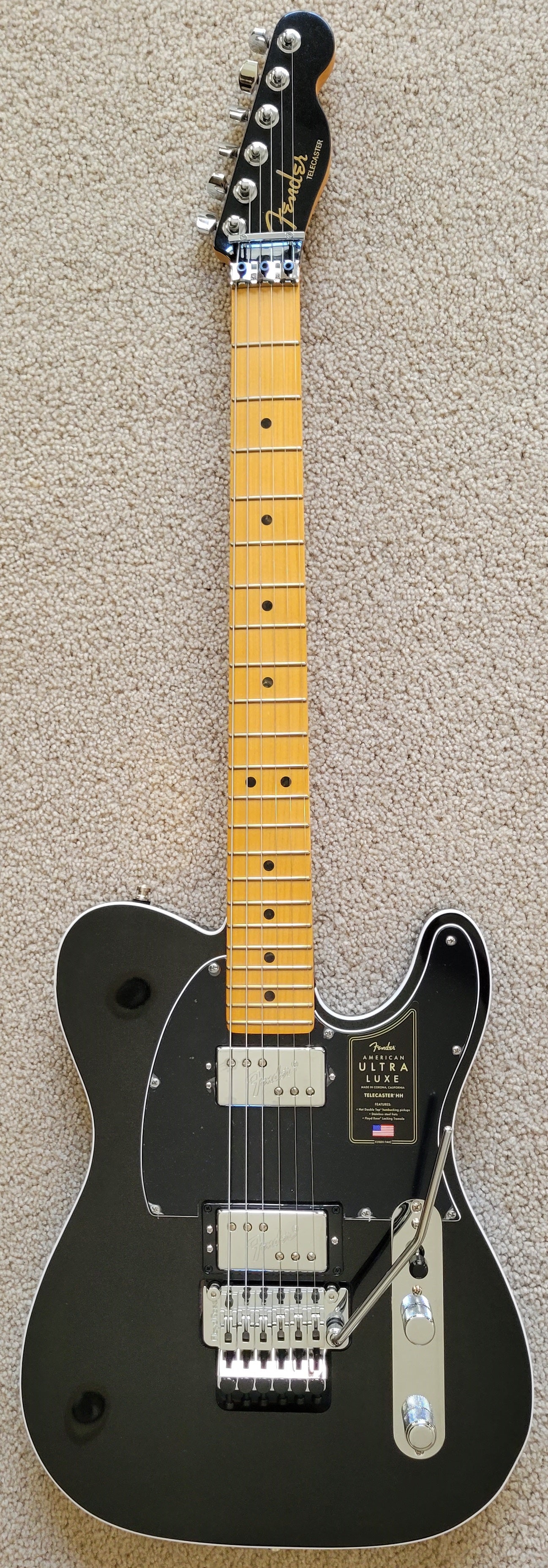 Fender American Ultra Luxe Telecaster Floyd Rose HH Electric Guitar, Deluxe Molded Hard Shell Case
