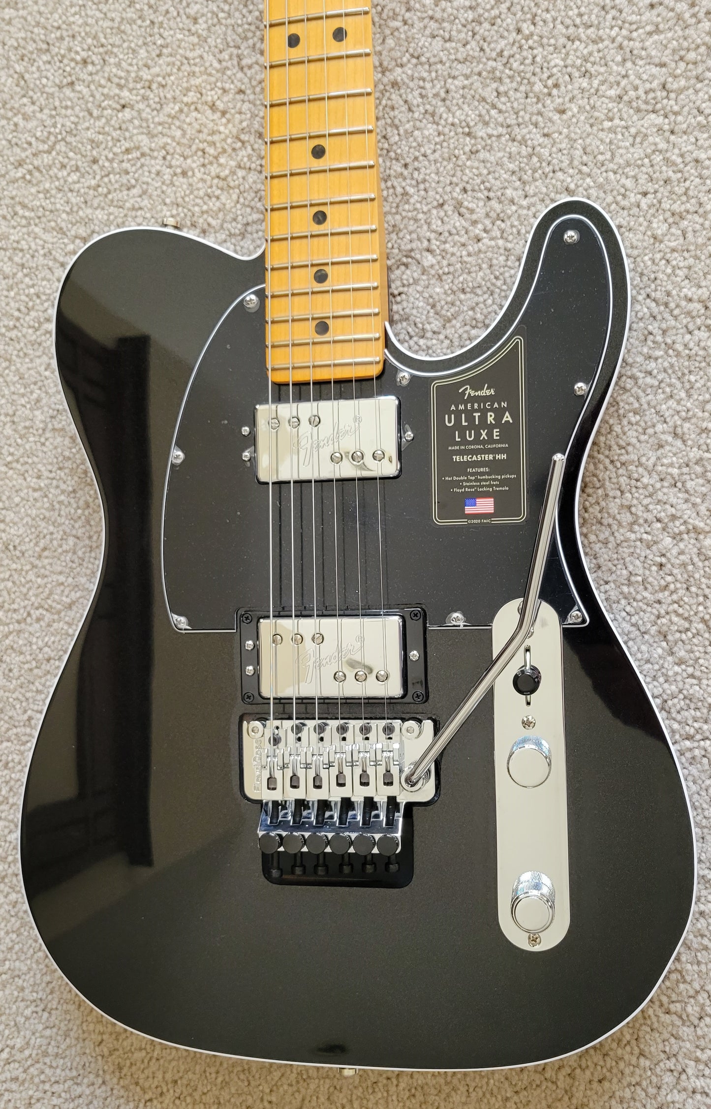 Fender American Ultra Luxe Telecaster Floyd Rose HH Electric Guitar, Deluxe Molded Hard Shell Case