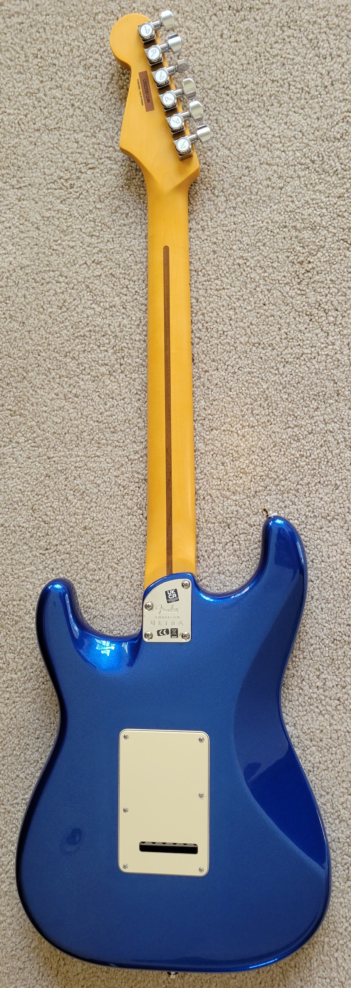 Fender American Ultra Stratocaster Electric Guitar, Cobra Blue, Elite Molded Case