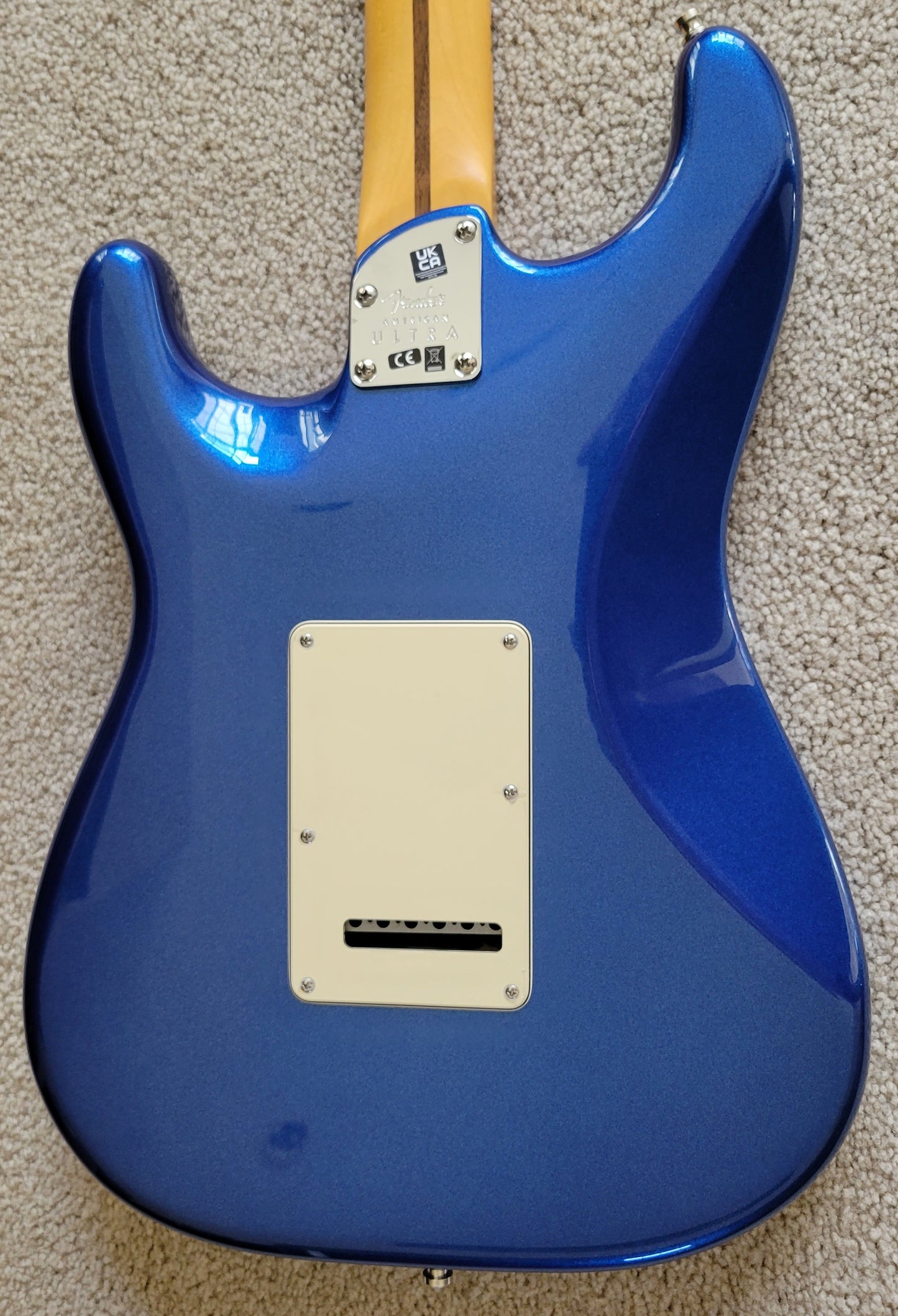 Fender American Ultra Stratocaster Electric Guitar, Cobra Blue, Elite Molded Case