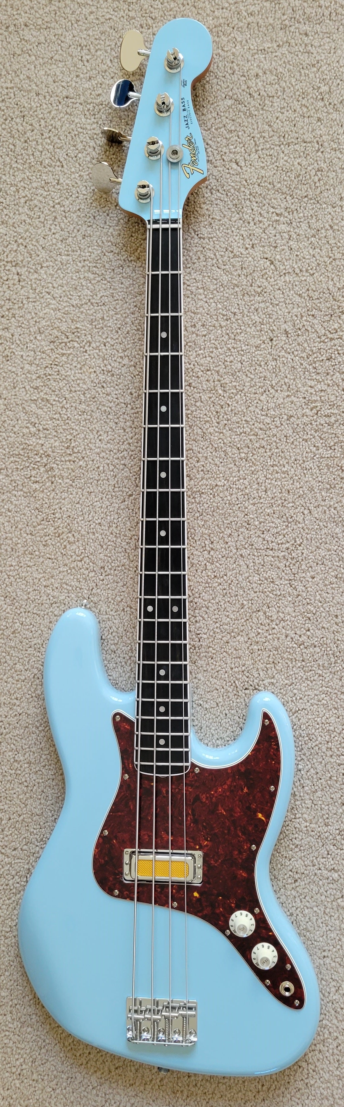 Fender Gold Foil Jazz Bass Electric Guitar, Sonic Blue, New Gig Bag