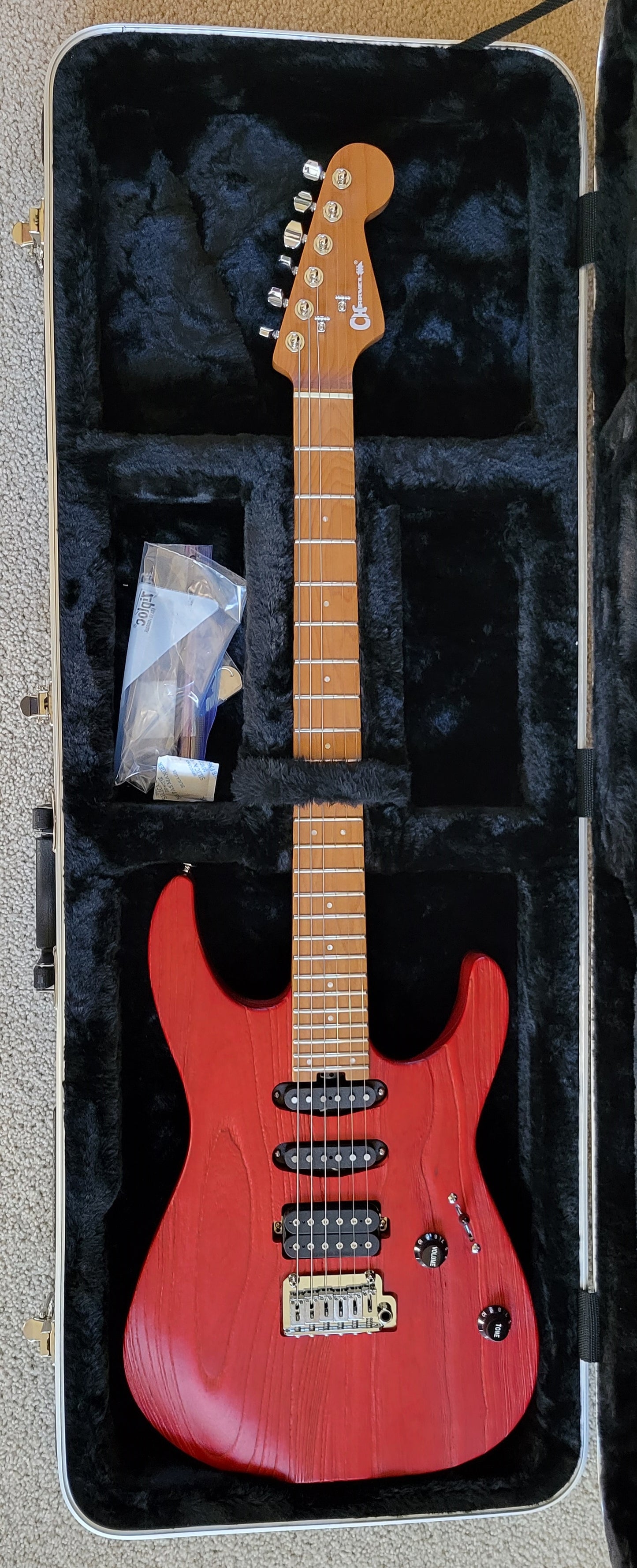 Charvel Pro-Mod DK24 HSS 2PT CM Red Ash Electric Guitar, New Molded Hard Shell Case