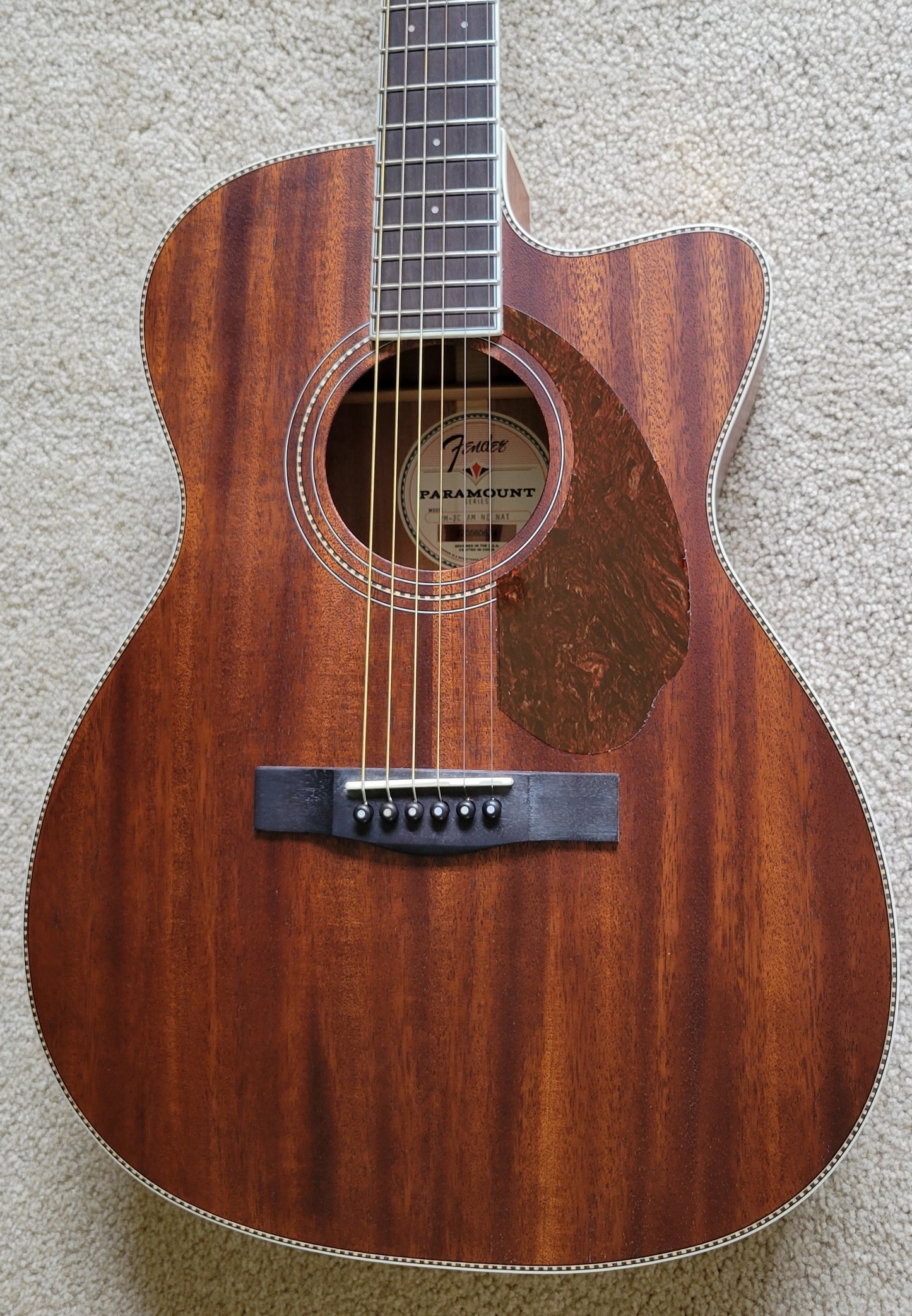 Fender Paramount PM-3C Triple-0 All Mahogany Acoustic Guitar, New Gig Bag