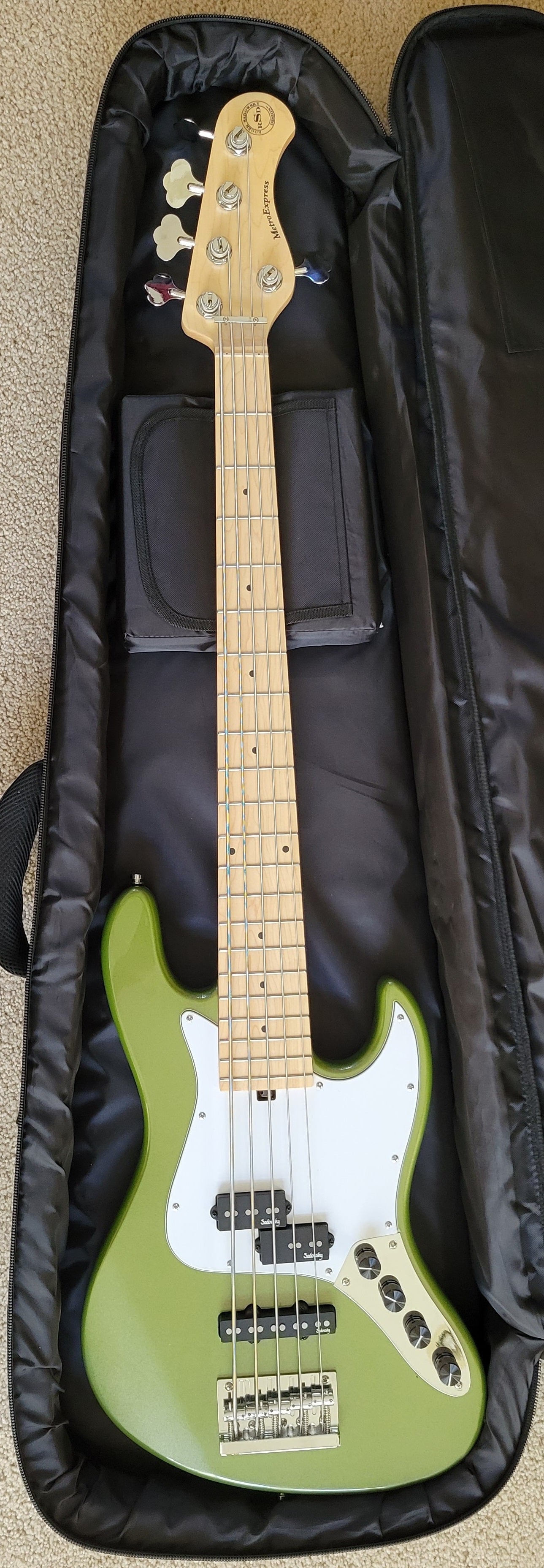 Sadowsky RSD MetroExpress Vintage P/J 5 String Electric Bass Guitar, Sage Green Metallic, Gig Bag