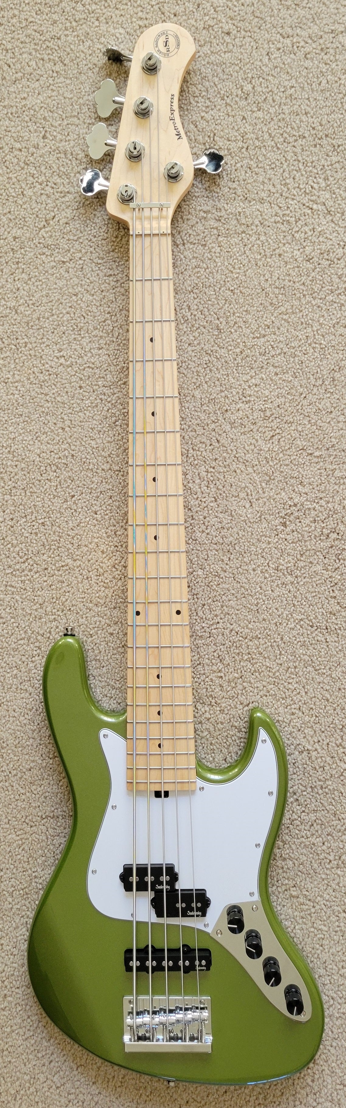 Sadowsky RSD MetroExpress Vintage P/J 5 String Electric Bass Guitar, Sage Green Metallic, Gig Bag